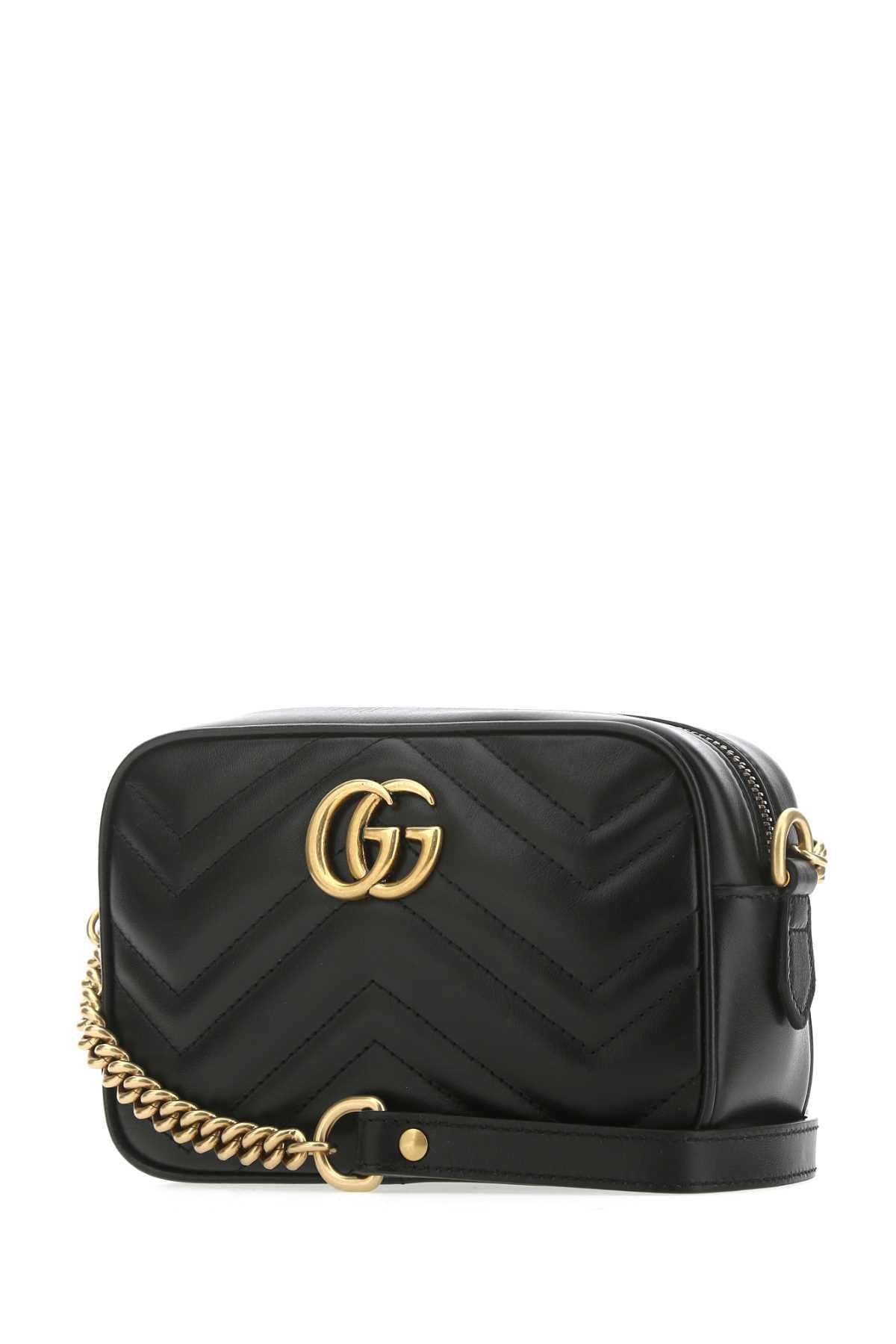 Gucci Women Black Leather Mini Gg Marmont Crossbody Bag