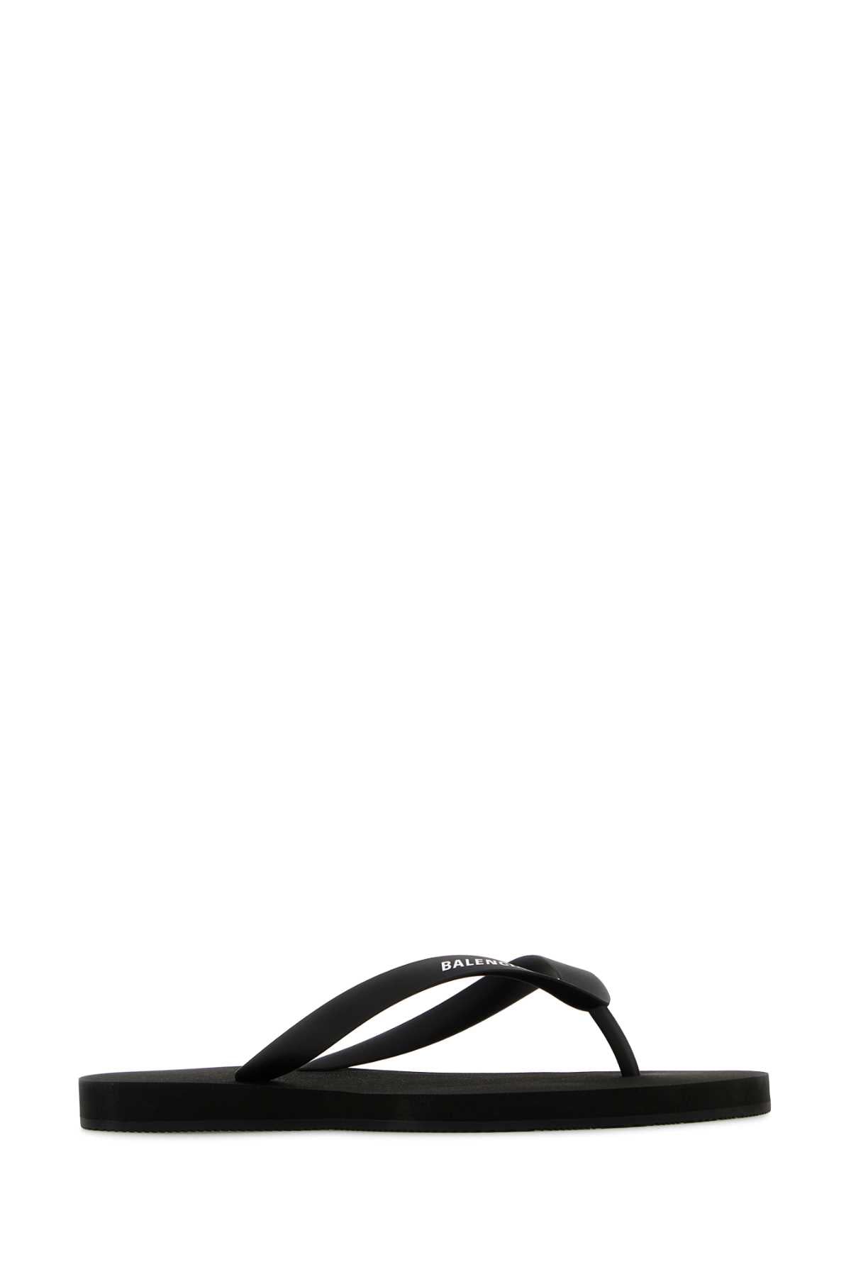 Balenciaga Men Black Rubber Thong Slippers