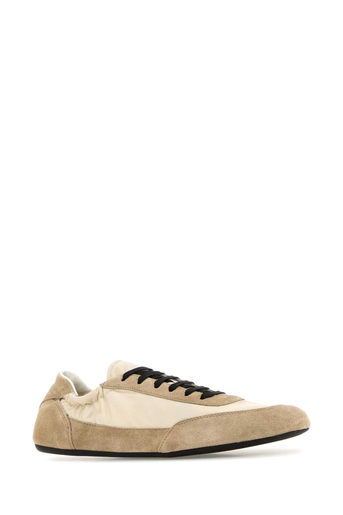 Prada Women Two-Tone Re-Nylon And Suede Collapse Sneakers