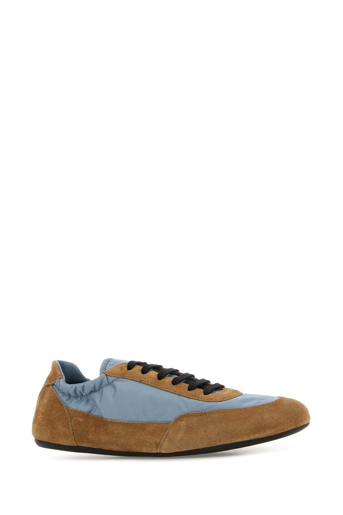Prada Women Two-Tone Re-Nylon And Suede Collapse Sneakers