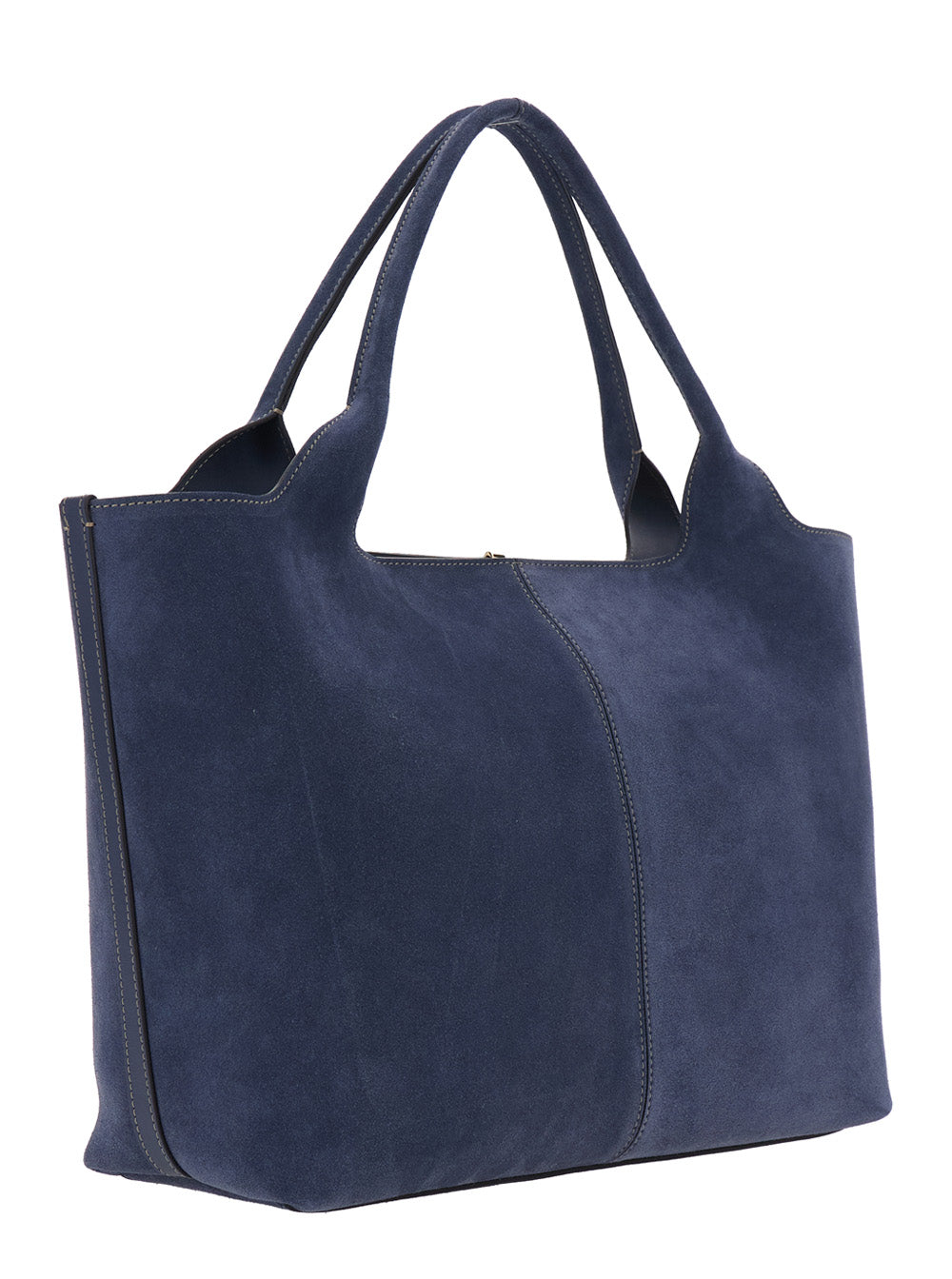 Tod's Women 'Ebr' Blue Tote Bag With Logo Plaque On The Front And Contrasting Stitching In Suede Woman