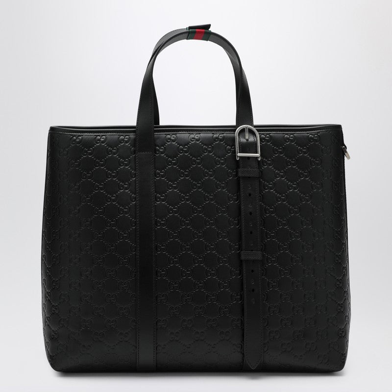 Gucci Large Black Gg Emblem Shopping Bag Men