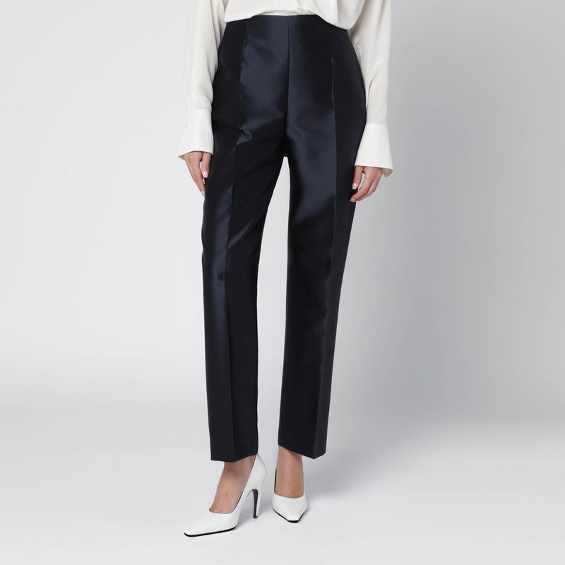 Alberta Ferretti Blue Silk-Blend Satin Trousers Women