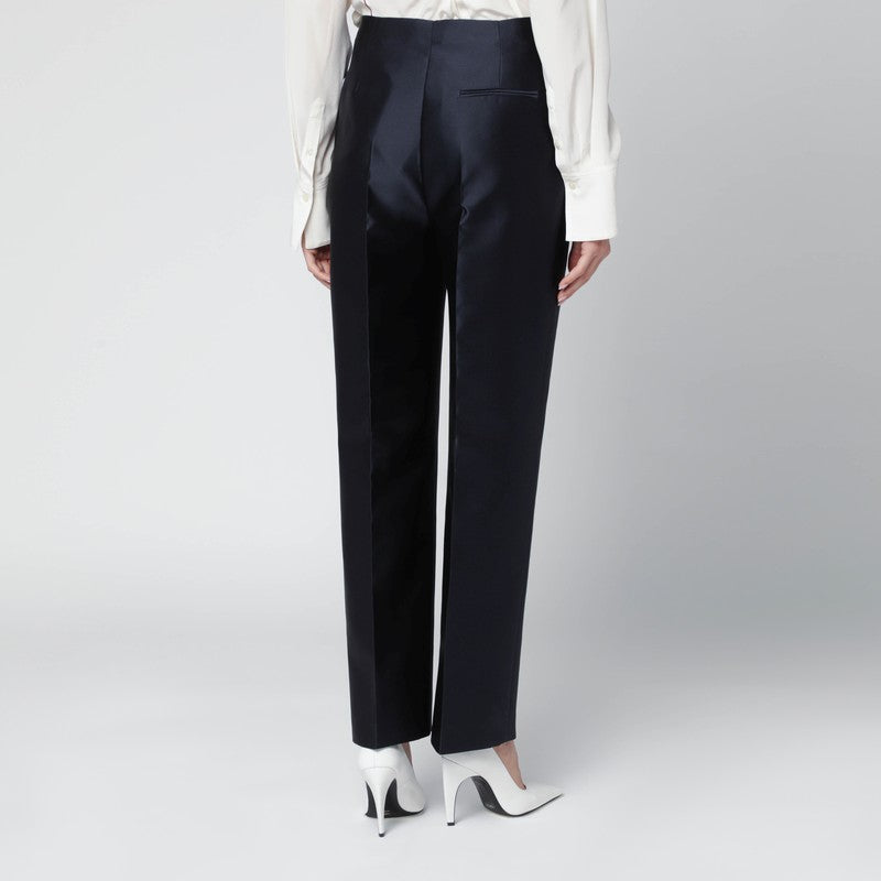 Alberta Ferretti Blue Silk-Blend Satin Trousers Women