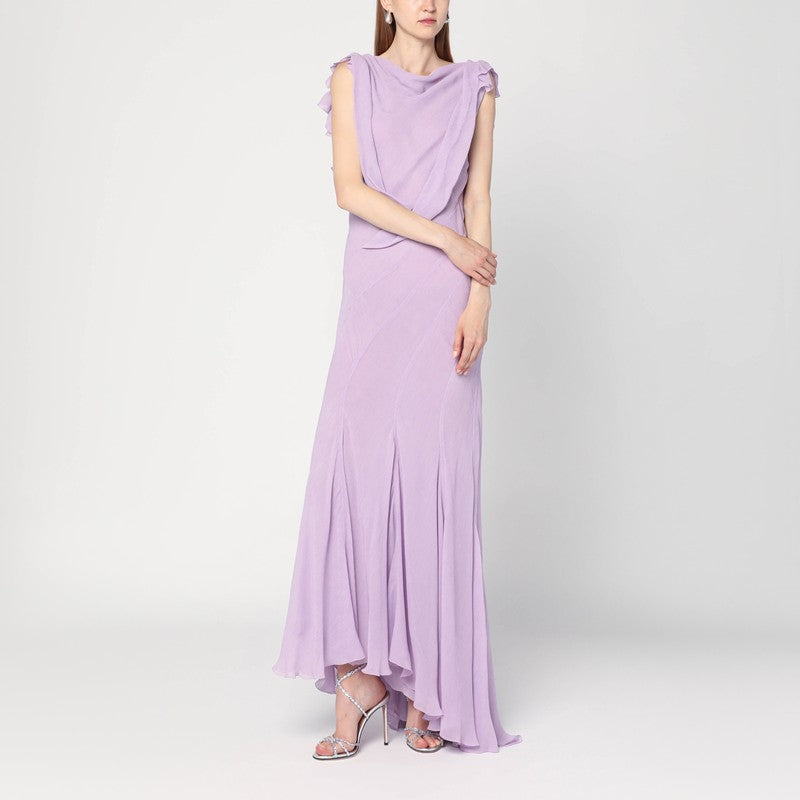 Alberta Ferretti Long Dress With Light Purple Ruffles Women
