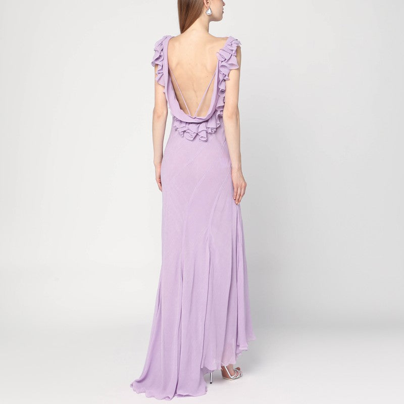 Alberta Ferretti Long Dress With Light Purple Ruffles Women
