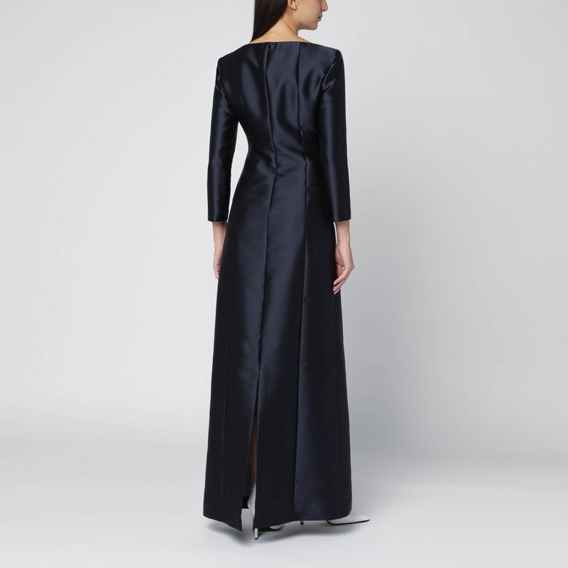 Alberta Ferretti Long Blue Silk-Blend Mikado Dress Women