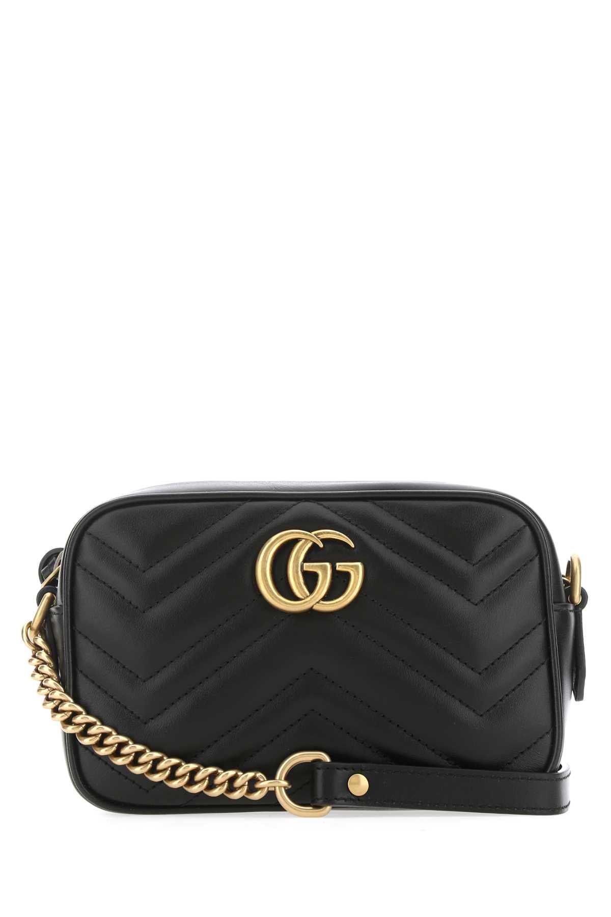 Gucci Women Black Leather Mini Gg Marmont Crossbody Bag