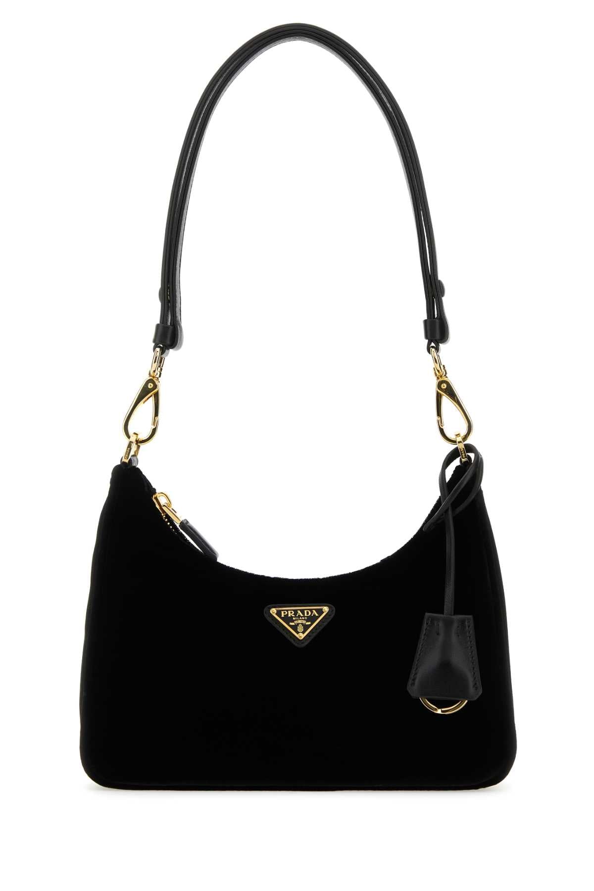 Prada Women Black Velvet Mini Prada Re-Edition Shoulder Bag