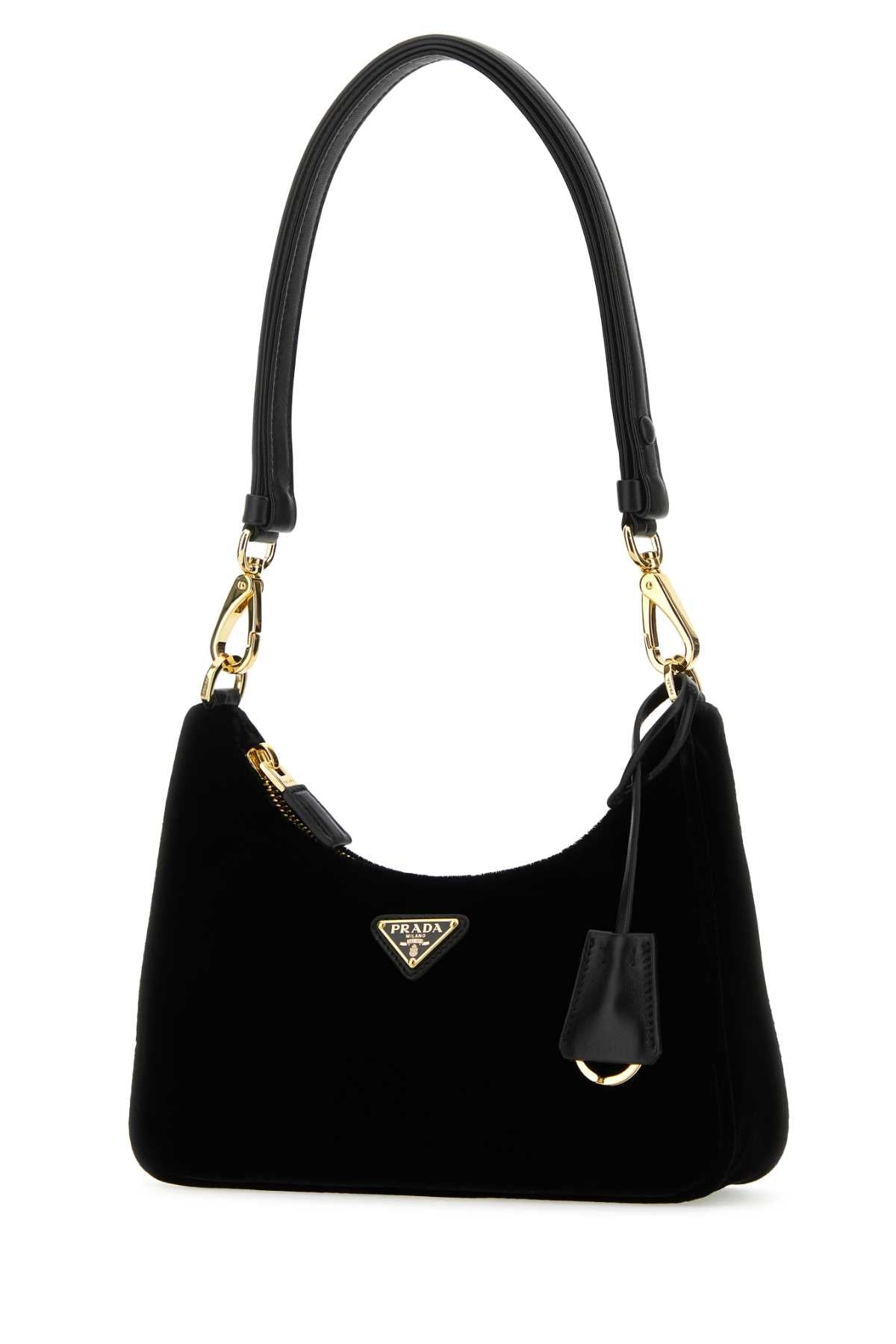 Prada Women Black Velvet Mini Prada Re-Edition Shoulder Bag