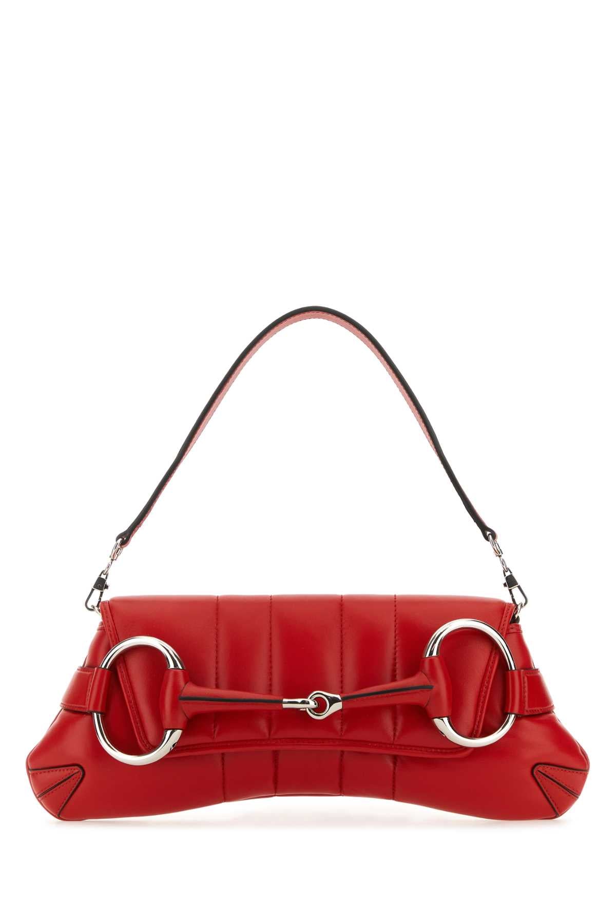 Gucci Women Red Leather Medium Gucci Horsebit Chain Clutch