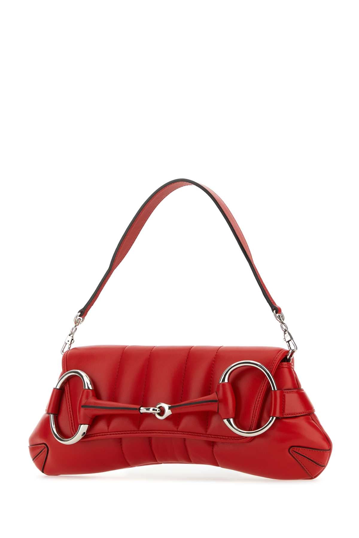 Gucci Women Red Leather Medium Gucci Horsebit Chain Clutch