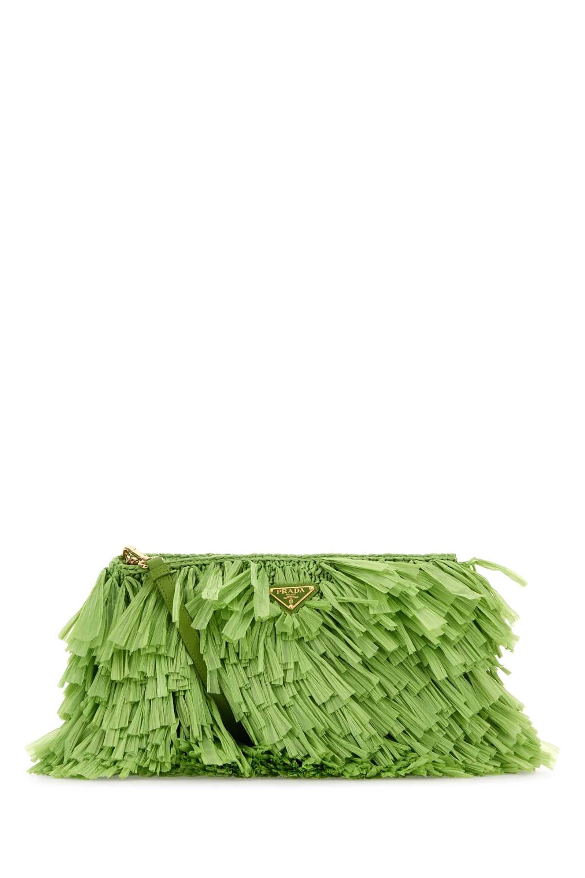Prada Women Grass Green Crochet Clutch