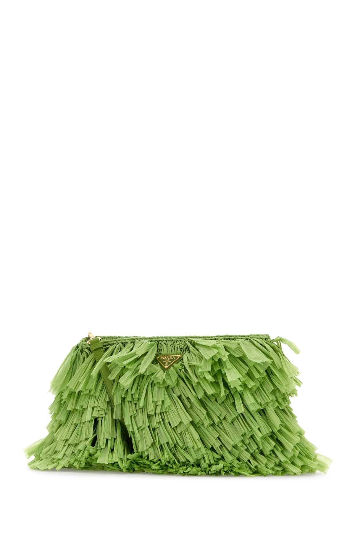 Prada Women Grass Green Crochet Clutch