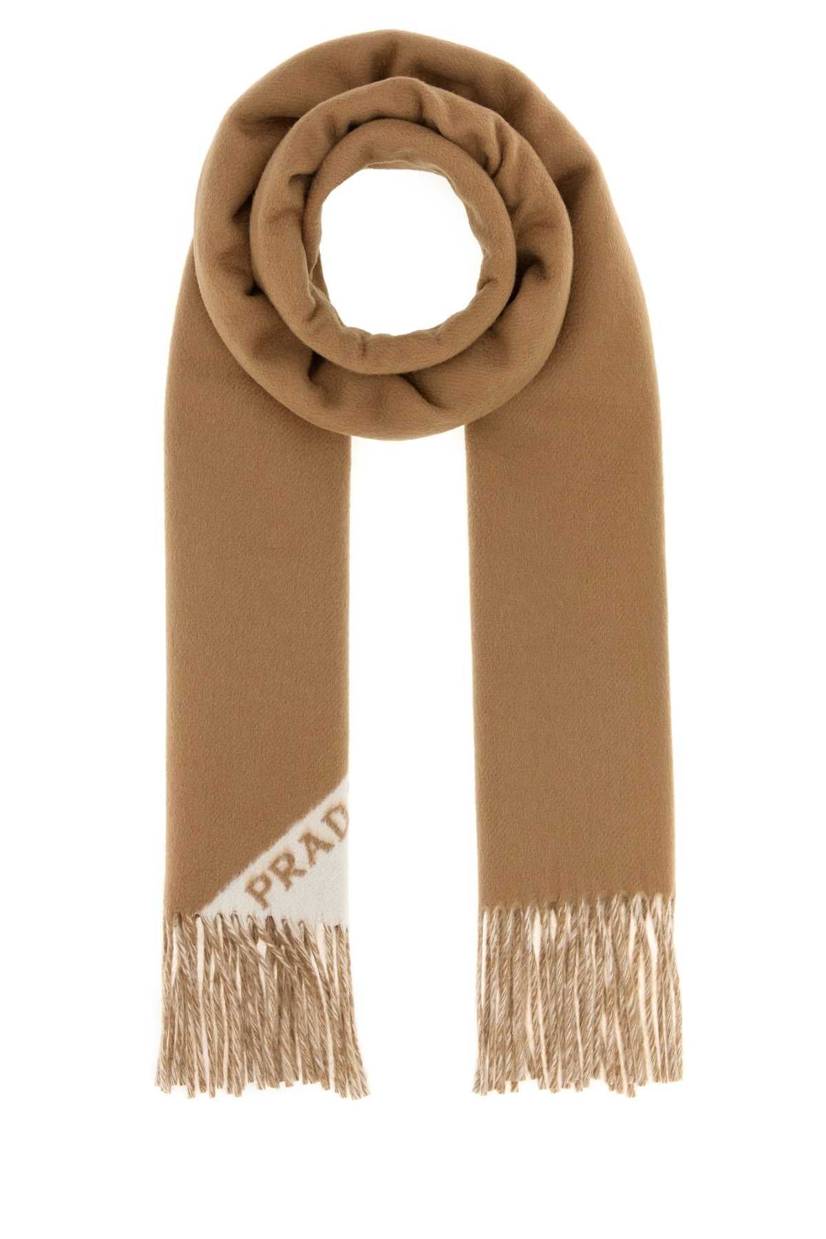Prada Women Camel Cashmere Scarf