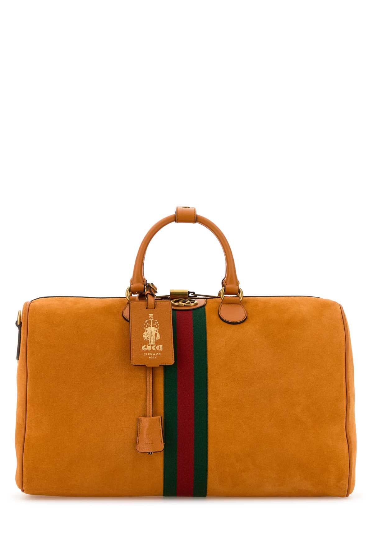 Gucci Men Orange Suede Medium Gucci Savoy Travel Bag
