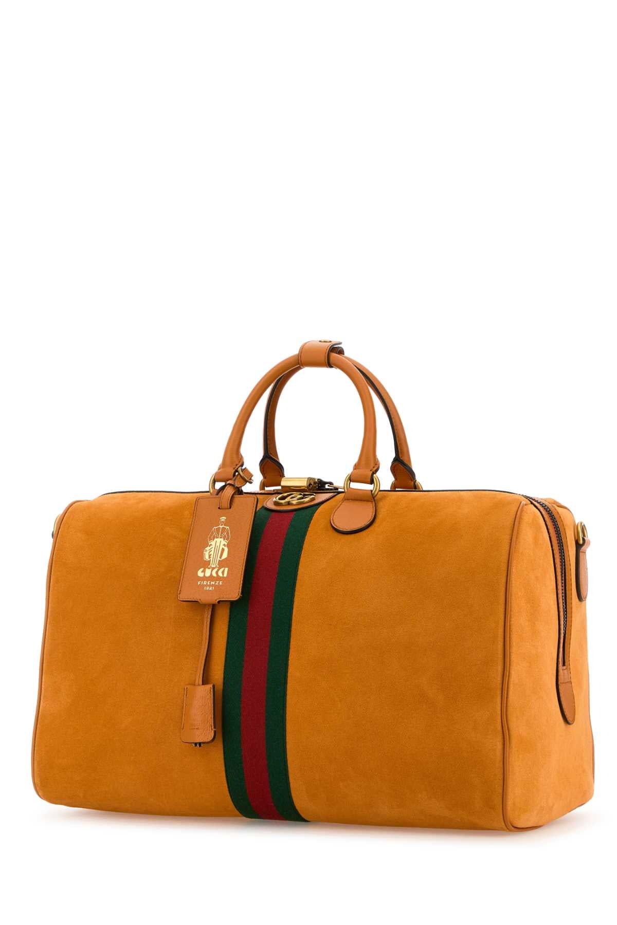 Gucci Men Orange Suede Medium Gucci Savoy Travel Bag