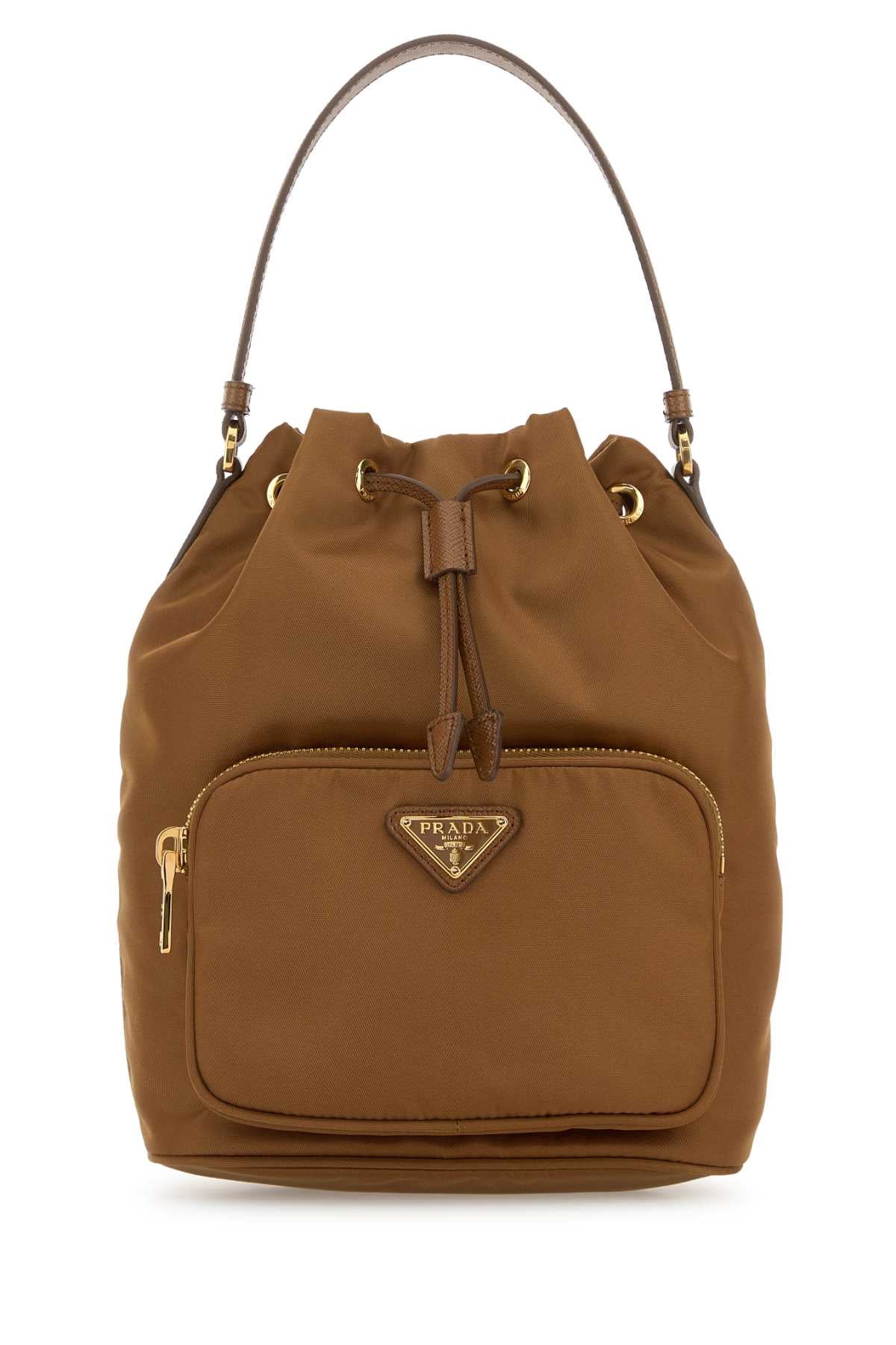 Prada Women Caramel Re-Nylon Duet Bucket Bag