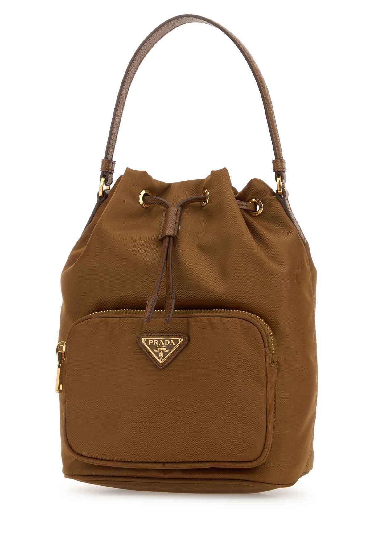 Prada Women Caramel Re-Nylon Duet Bucket Bag