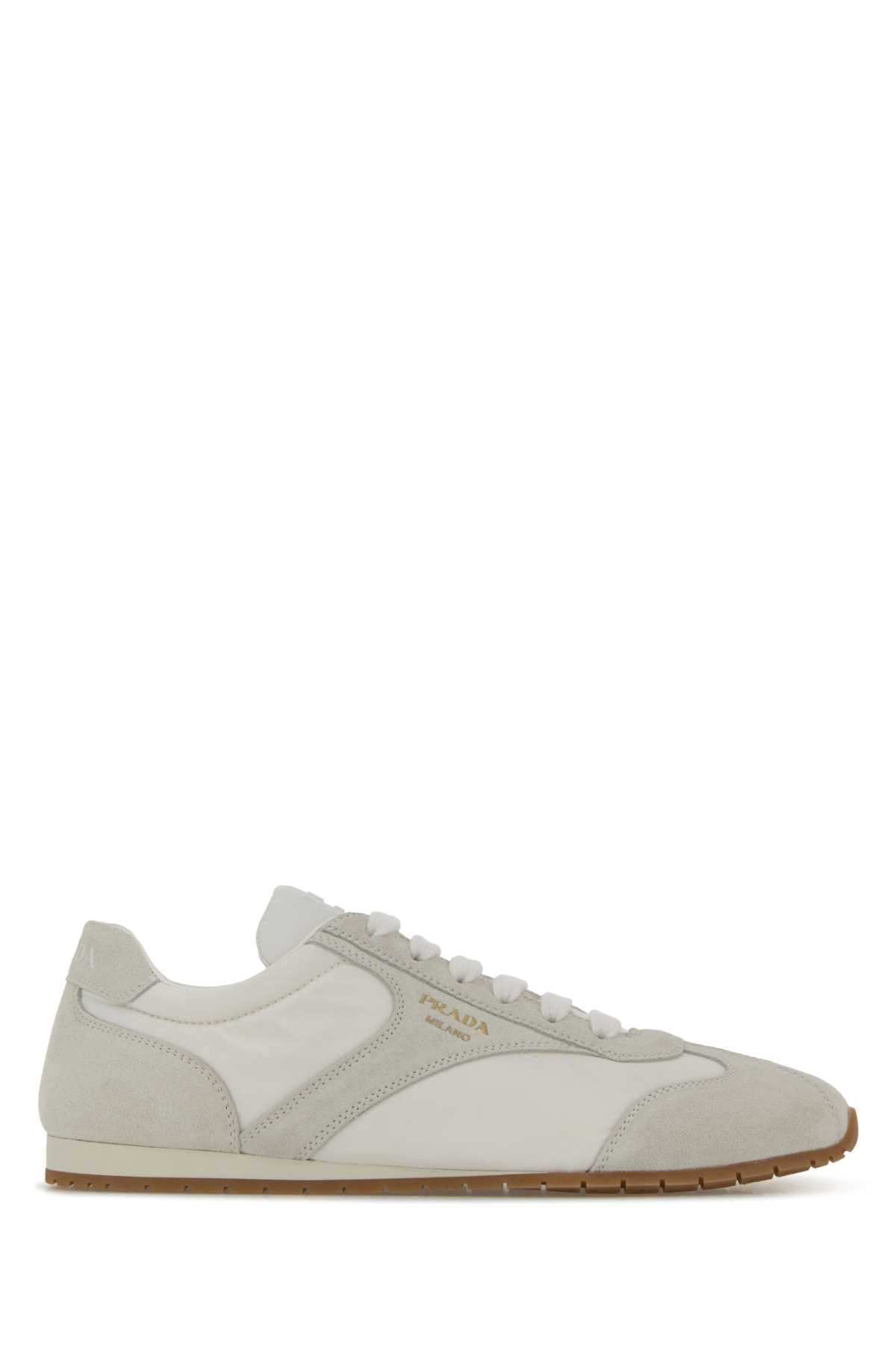 Prada Women White Suede And Re-Nylon Sneakers