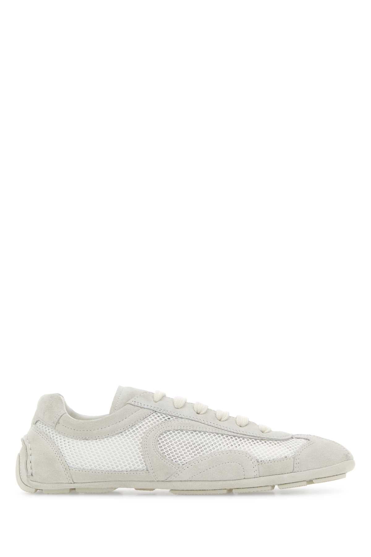 Prada Women White Suede And Mesh Montecarlo Sneakers
