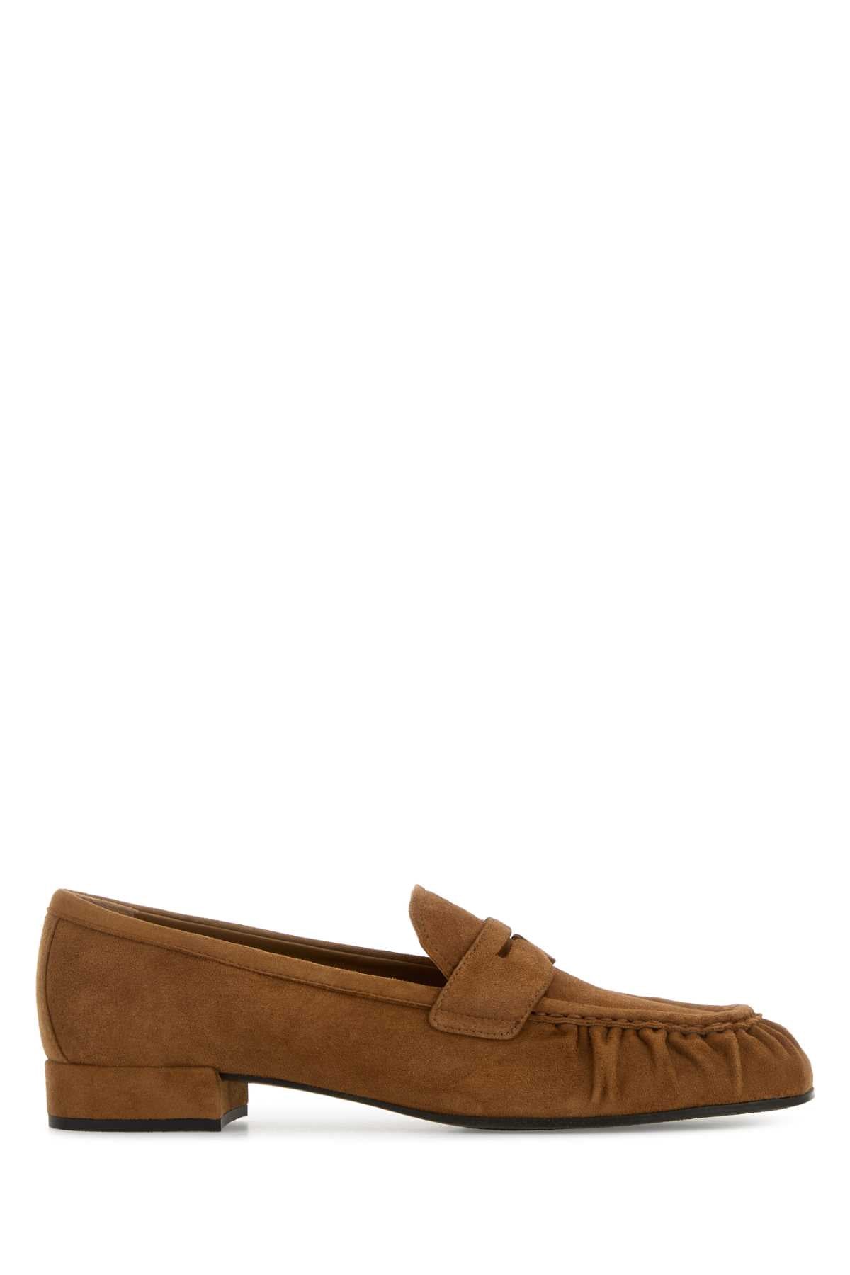 Prada Women Camel Suede Loafers