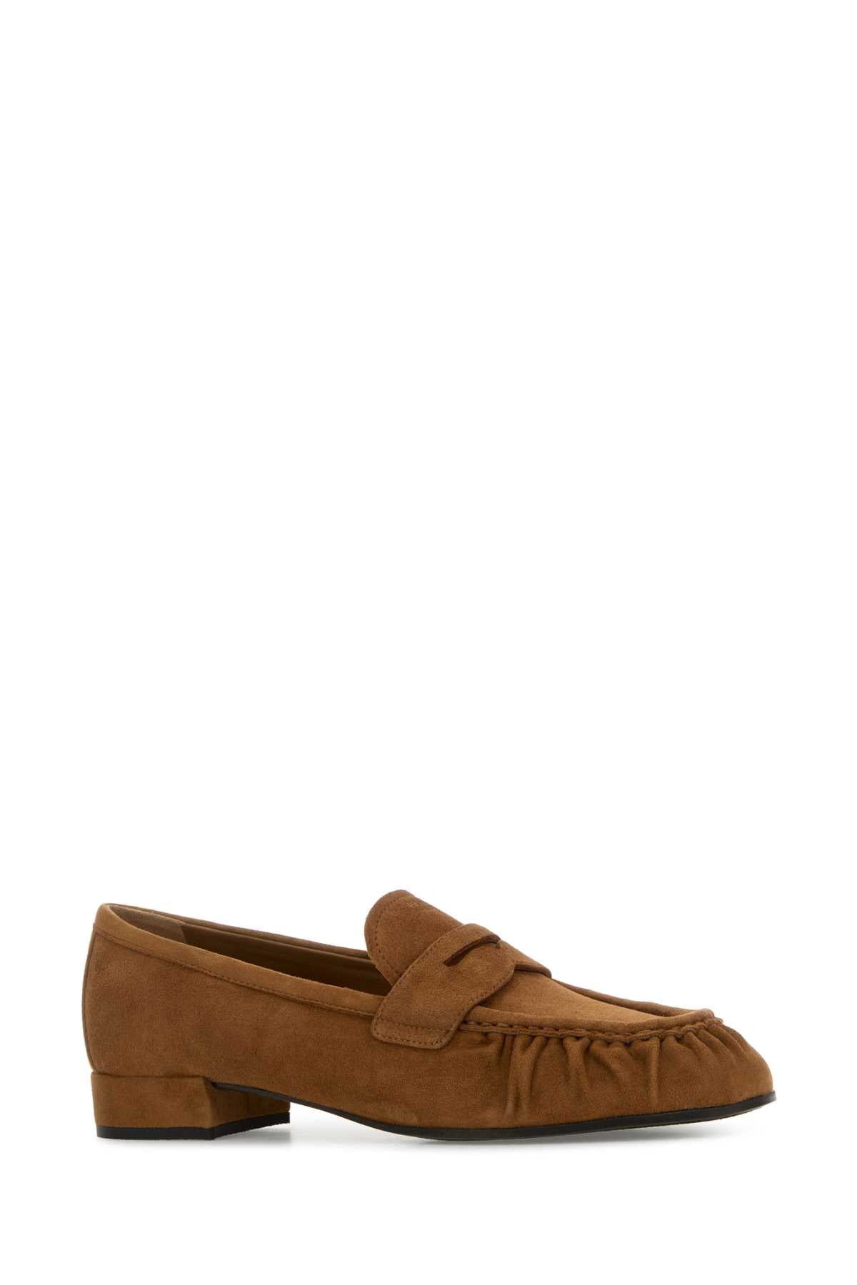 Prada Women Camel Suede Loafers
