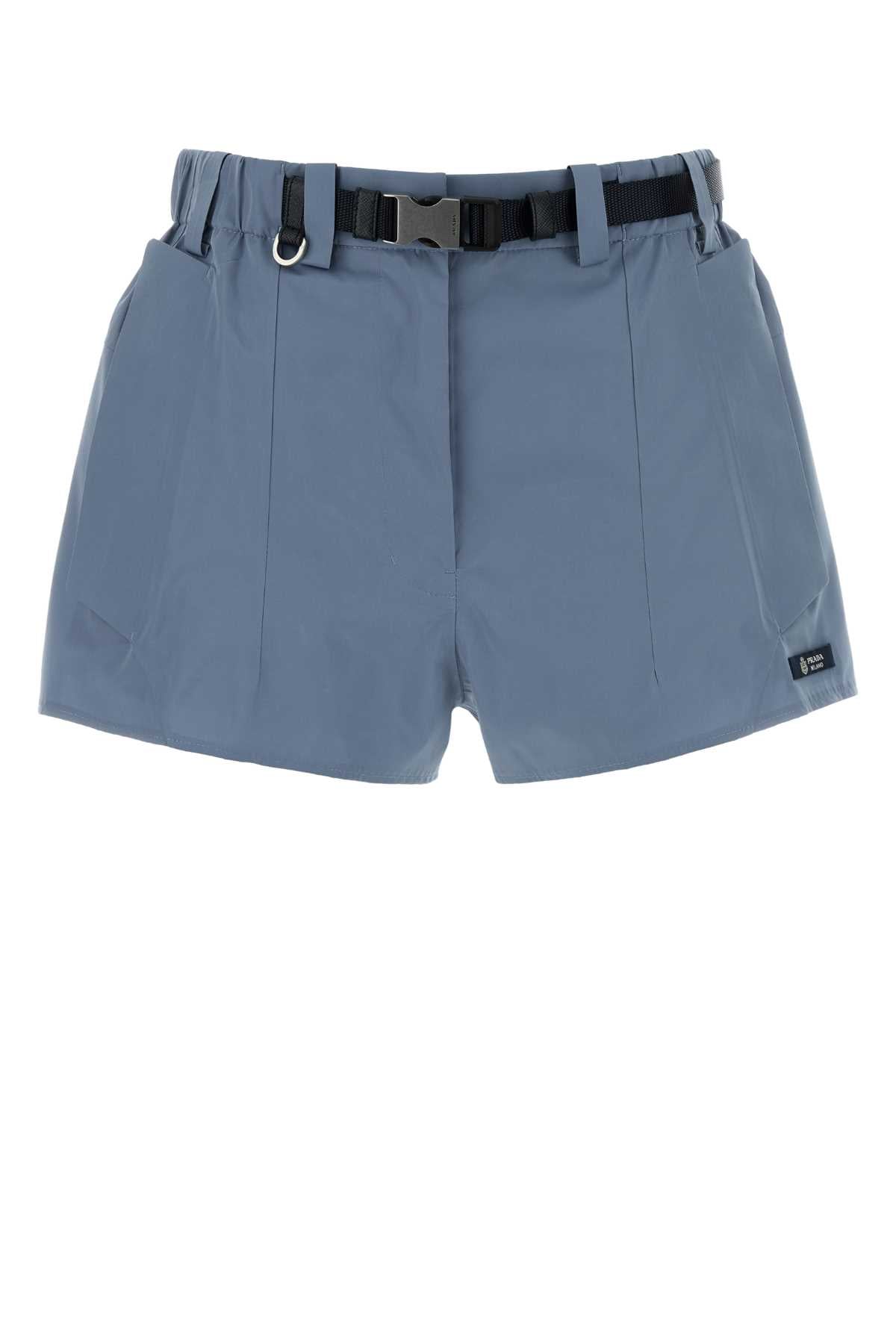 Prada Women Cerulean Blue Canvas Shorts