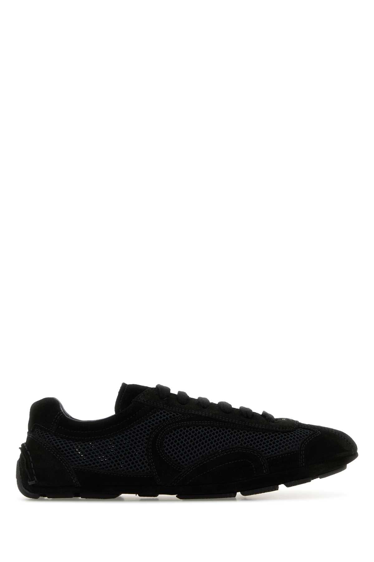 Prada Women Black Suede And Mesh Montecarlo Sneakers