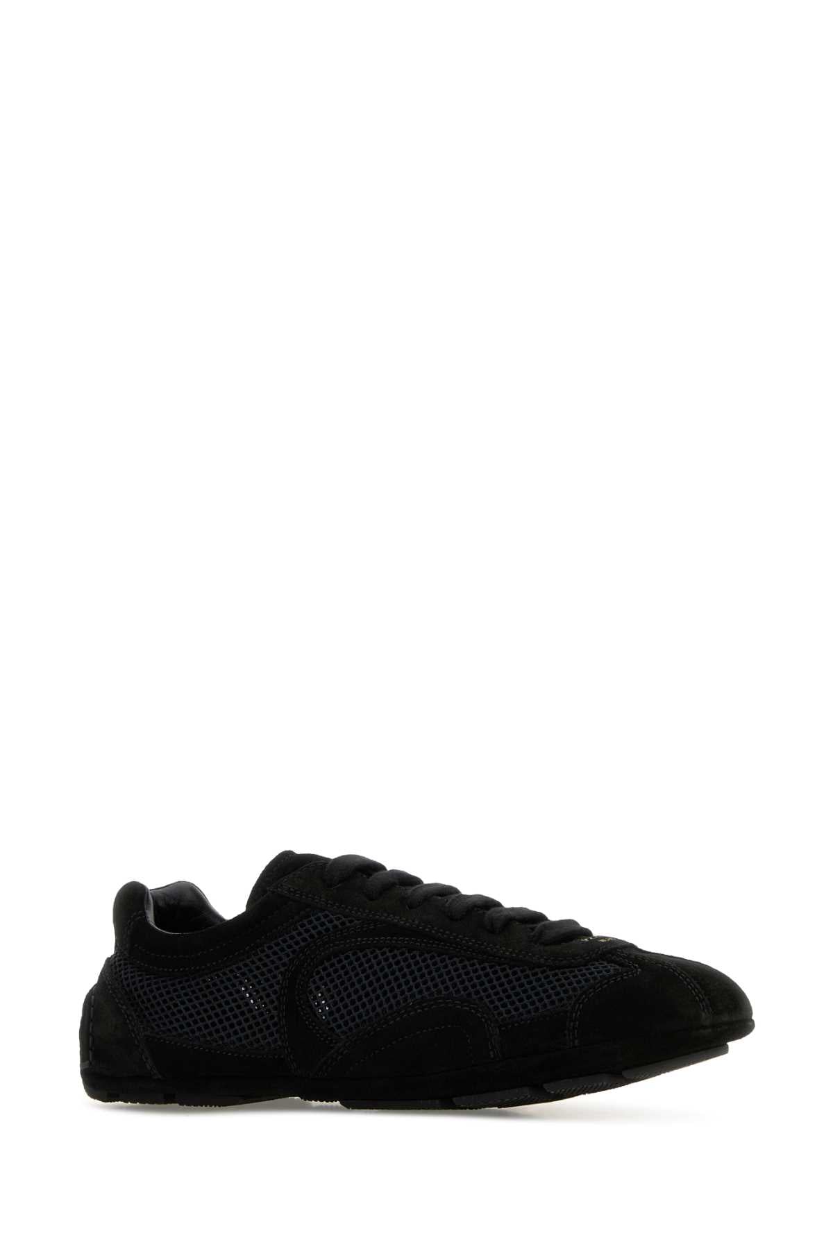 Prada Women Black Suede And Mesh Montecarlo Sneakers
