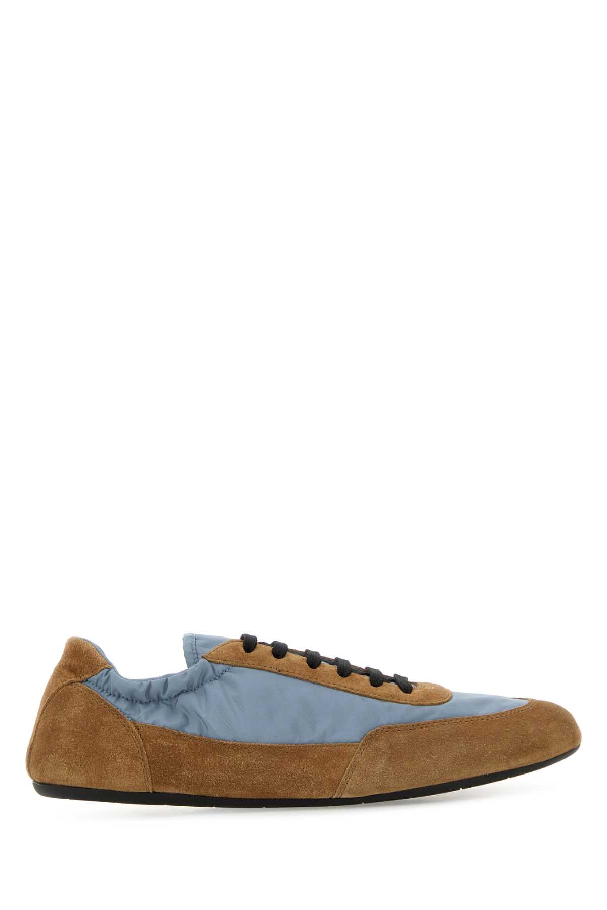 Prada Women Two-Tone Re-Nylon And Suede Collapse Sneakers