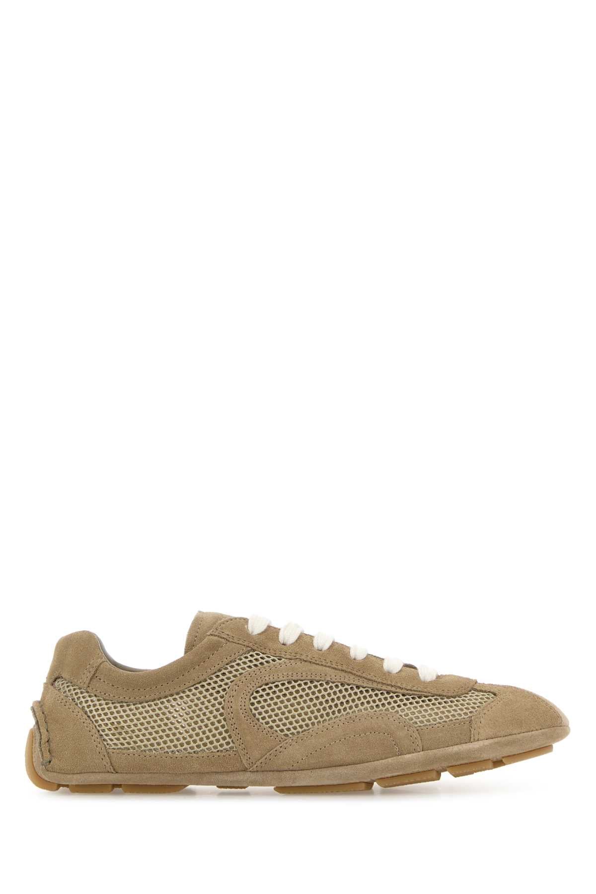 Prada Women Beige Suede And Mesh Montecarlo Sneakers