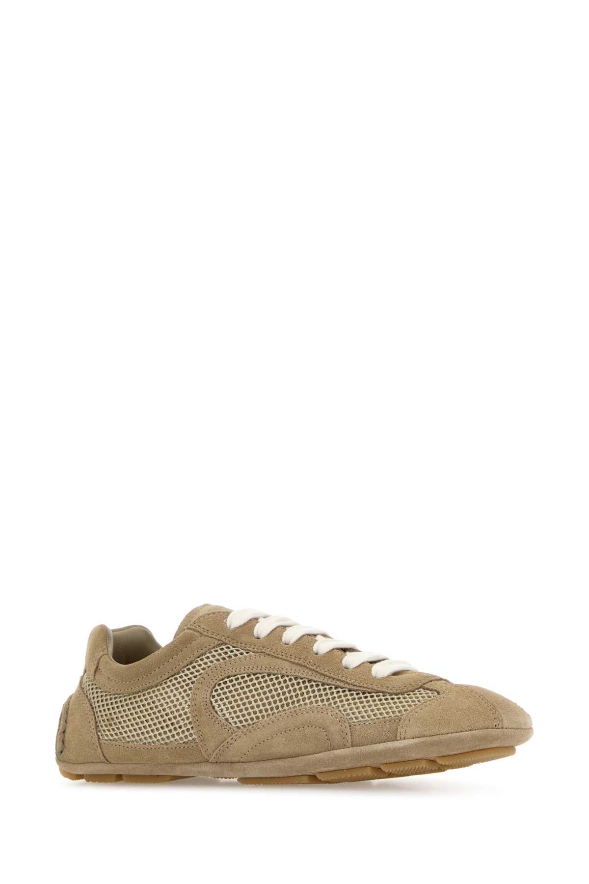 Prada Women Beige Suede And Mesh Montecarlo Sneakers