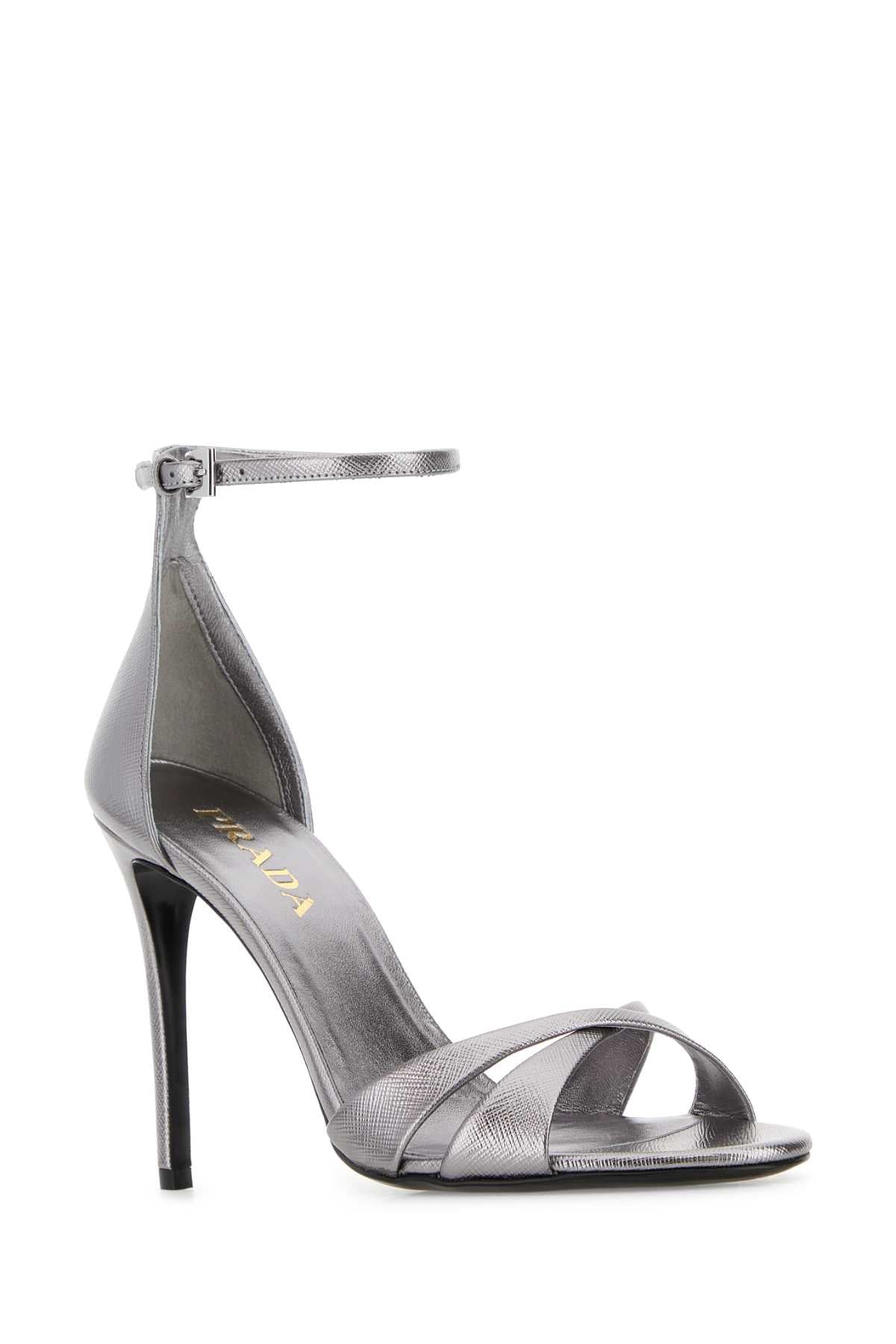 Prada Women Silver Leather Sandals