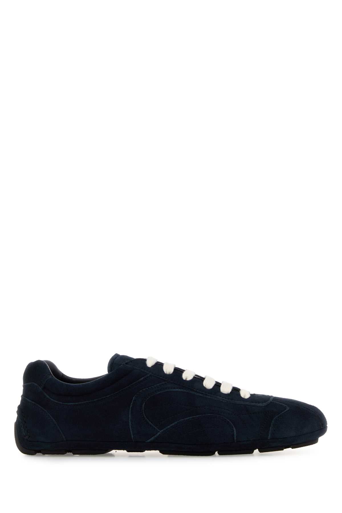 Prada Women Dark Blue Suede Montecarlo Sneakers