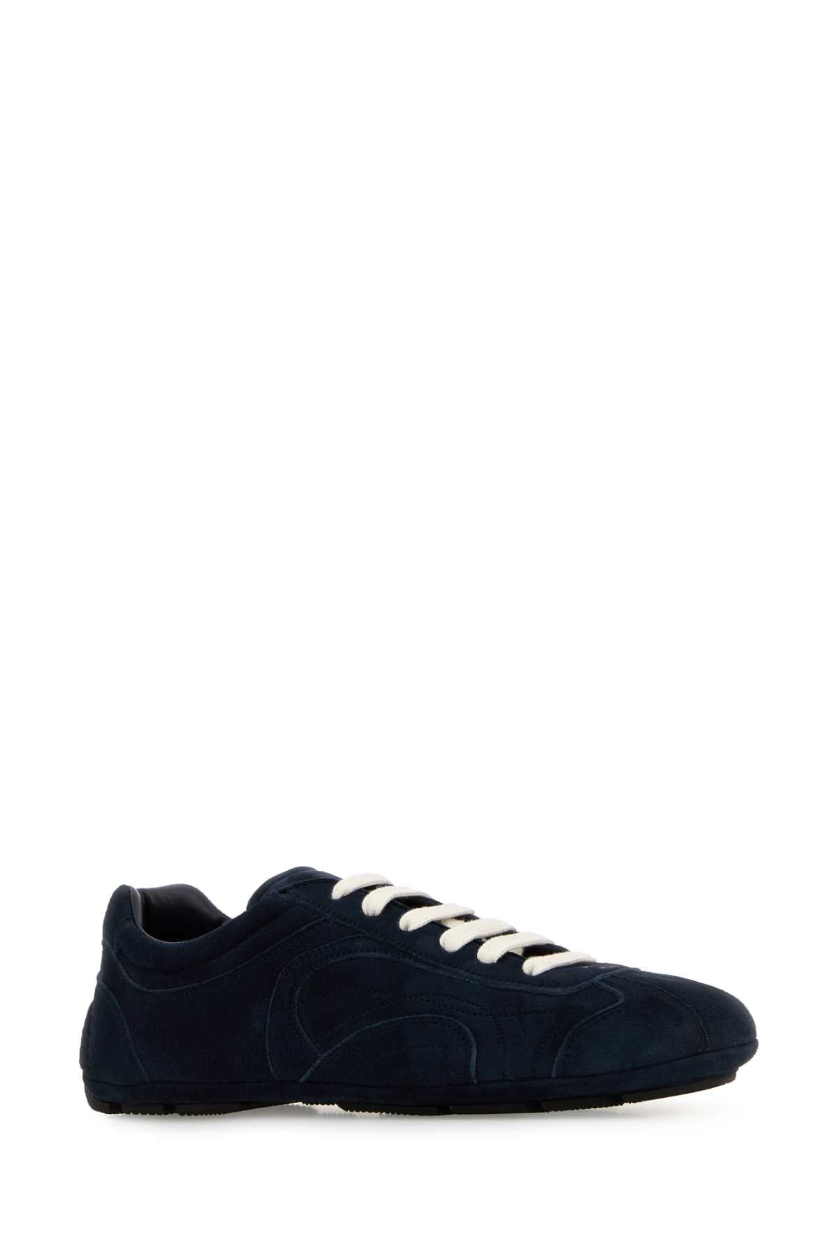 Prada Women Dark Blue Suede Montecarlo Sneakers