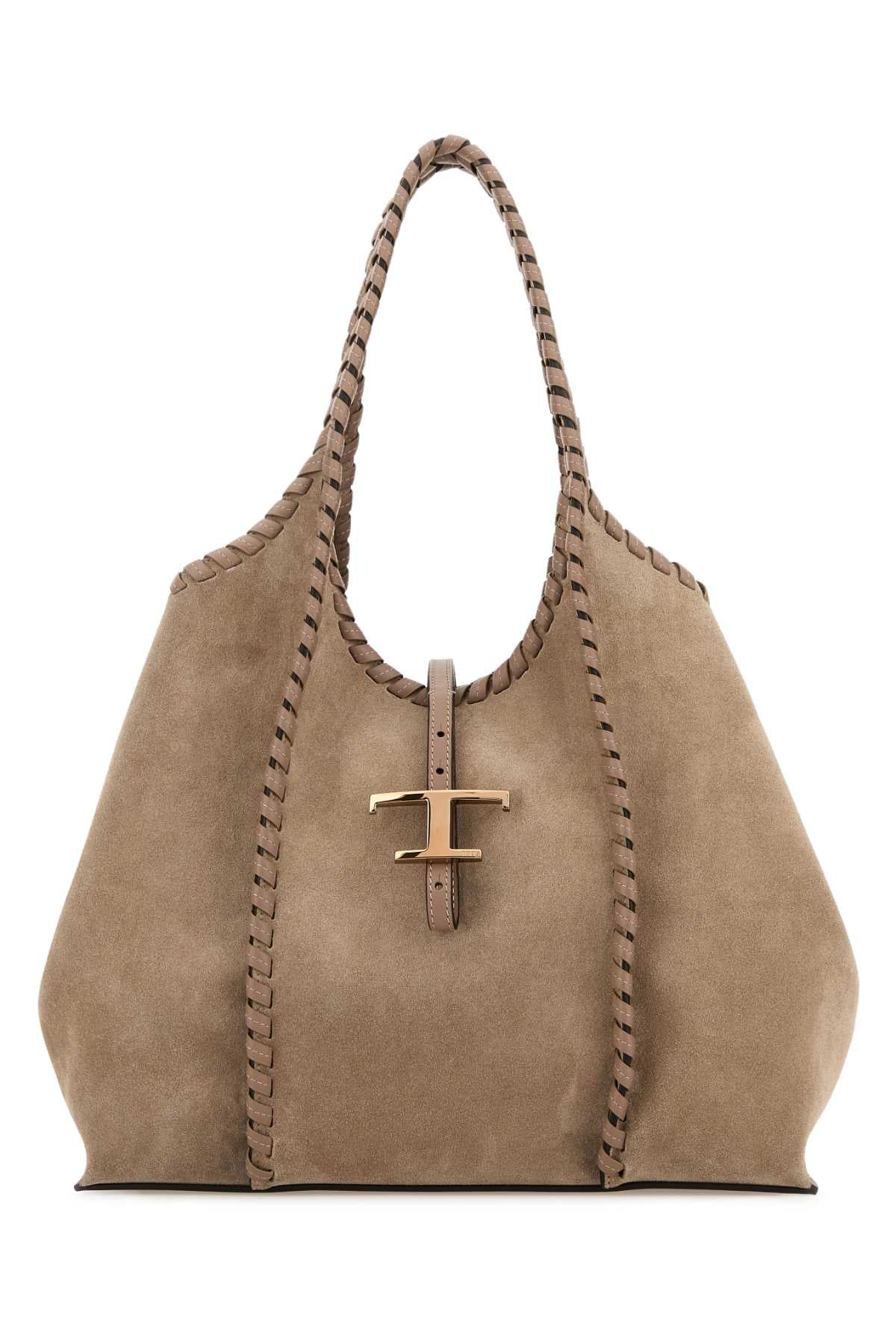 Tod's Women Dove Grey Suede Medium Shoulder Bag