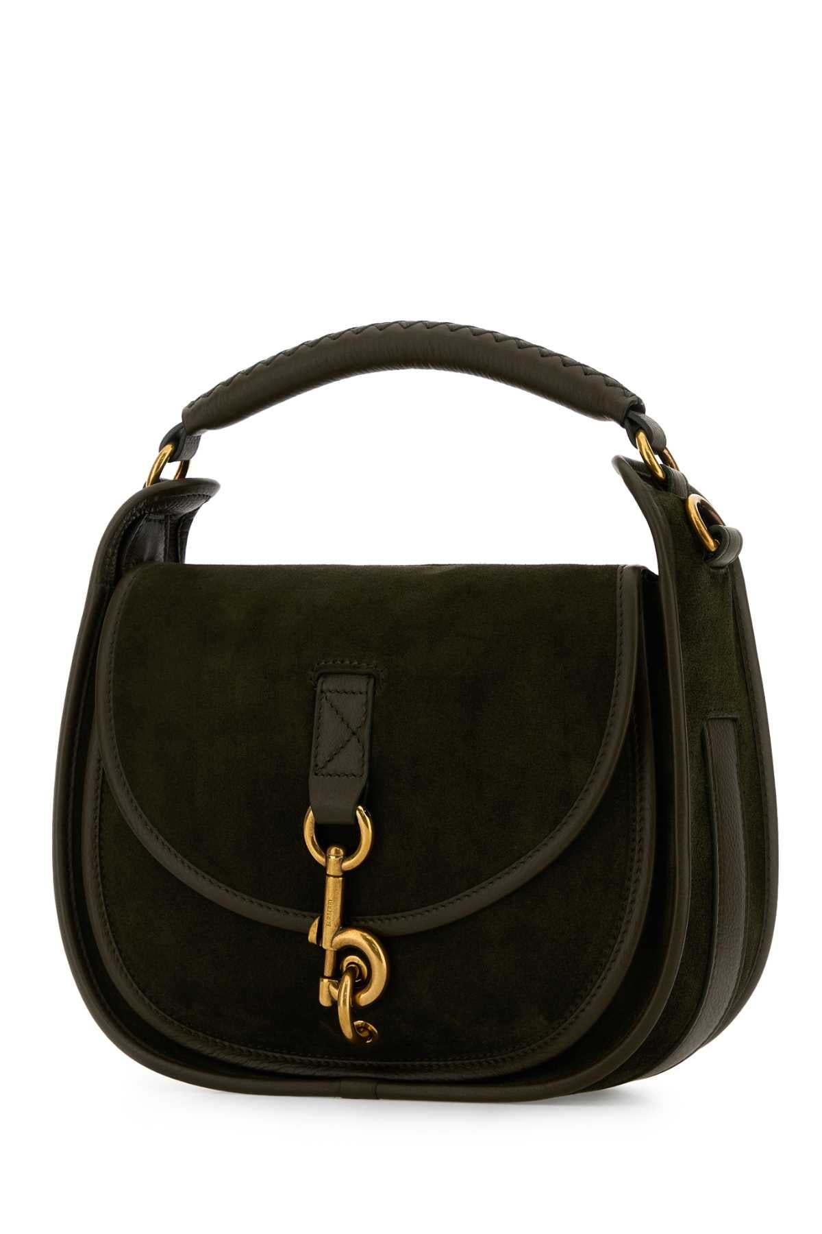 Burberry Women Bottle Green Suede Handbag