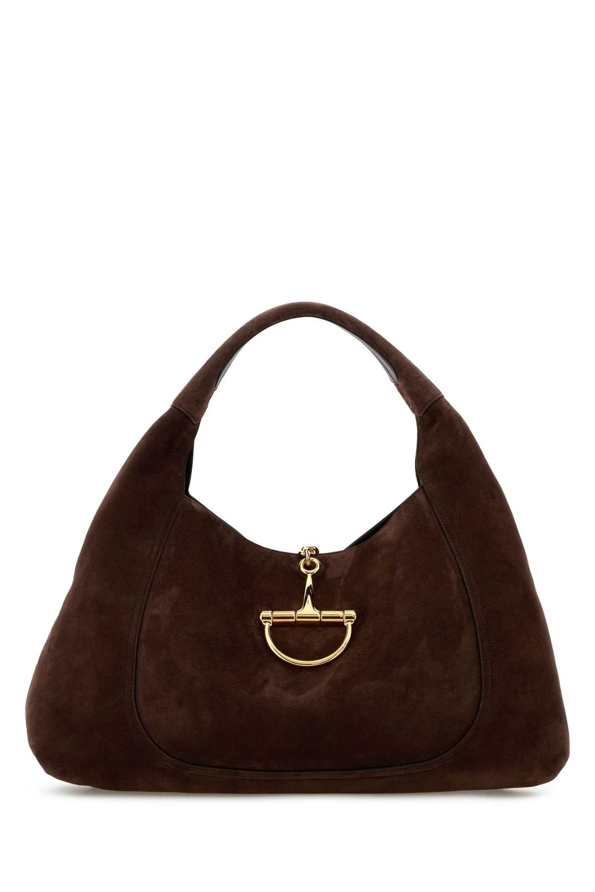Gucci Women Brown Suede Maxi Gucci Softbit Shoulder Bag