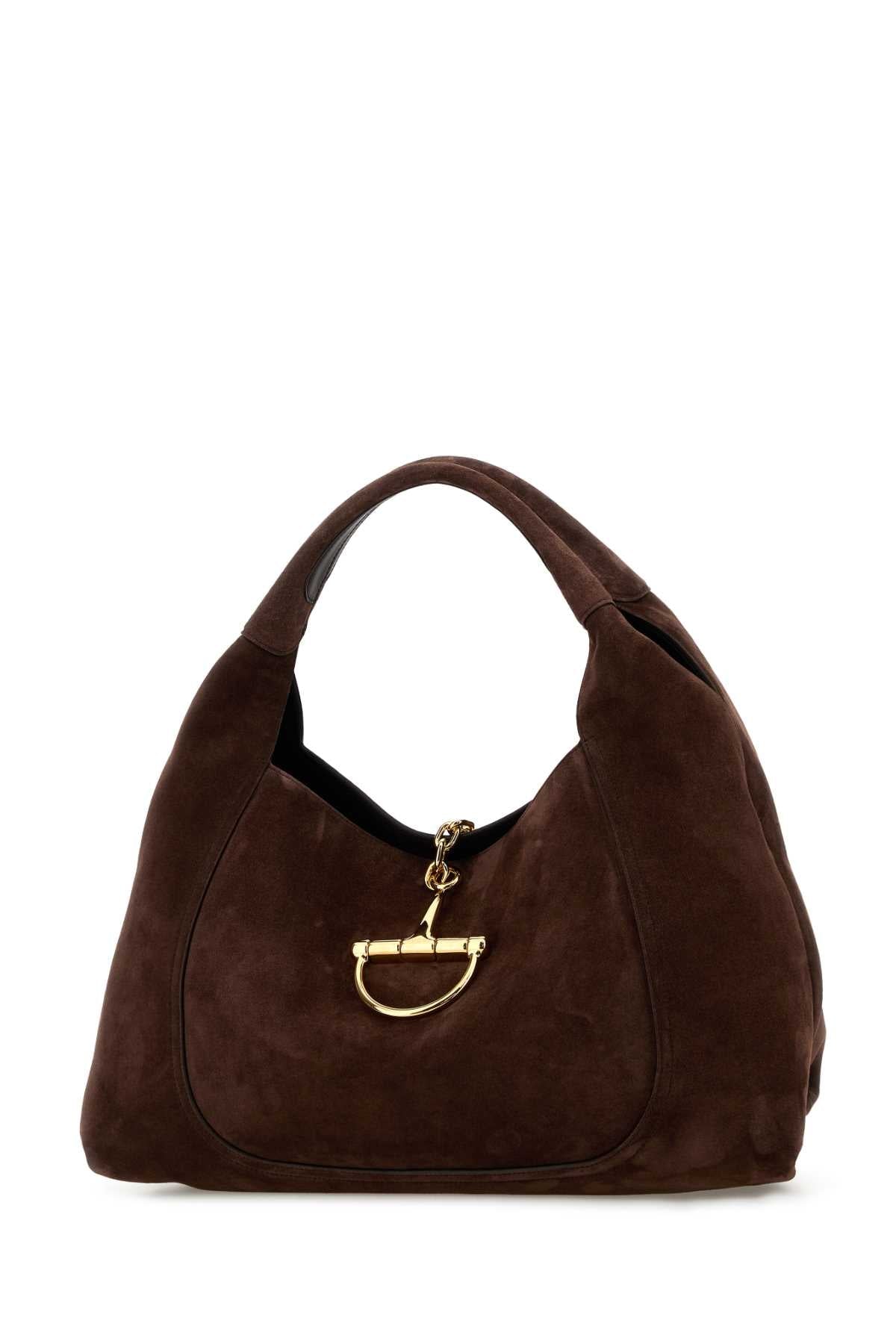 Gucci Women Brown Suede Maxi Gucci Softbit Shoulder Bag