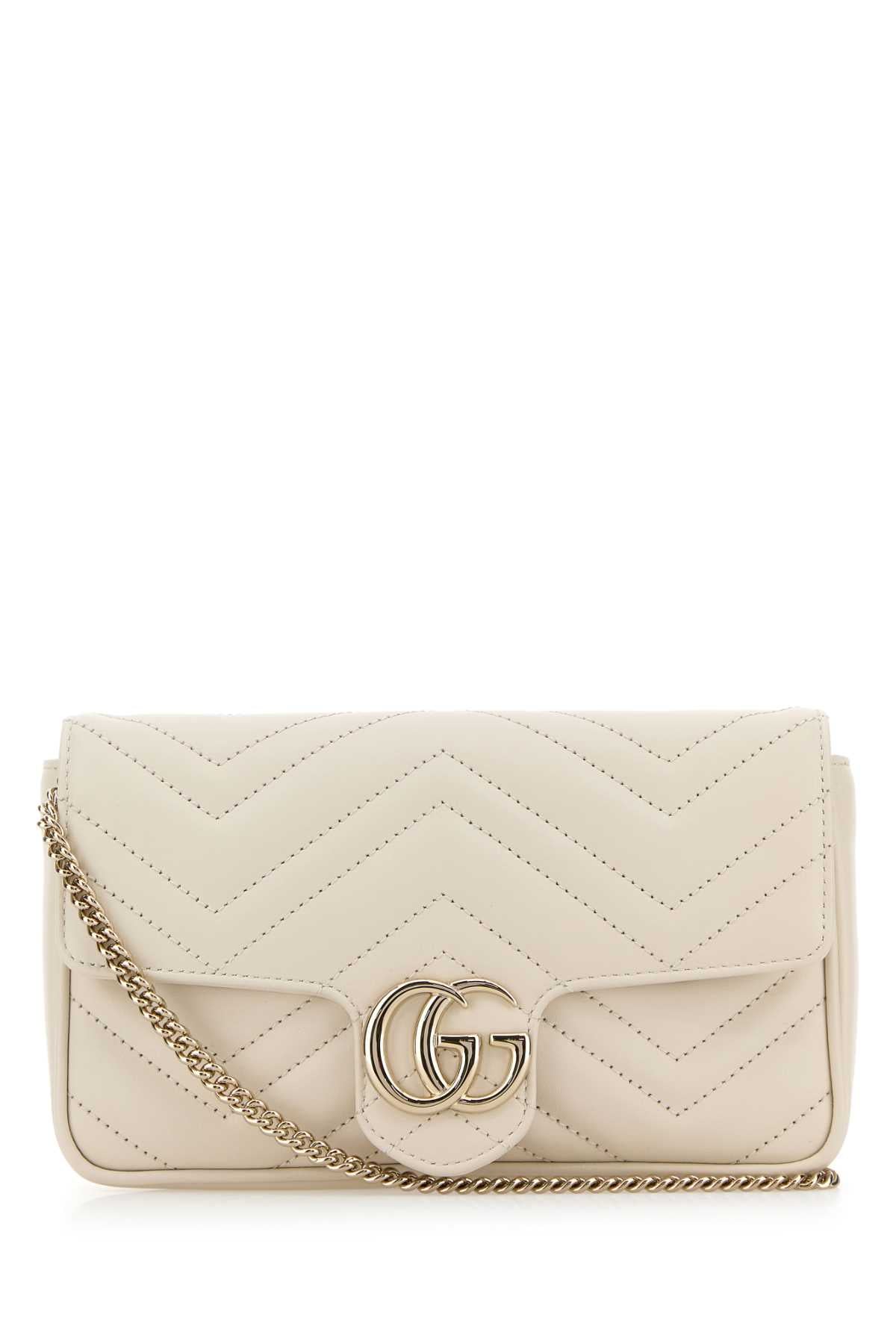 Gucci Women Ivory Leather Small Gg Marmont Shoulder Bag