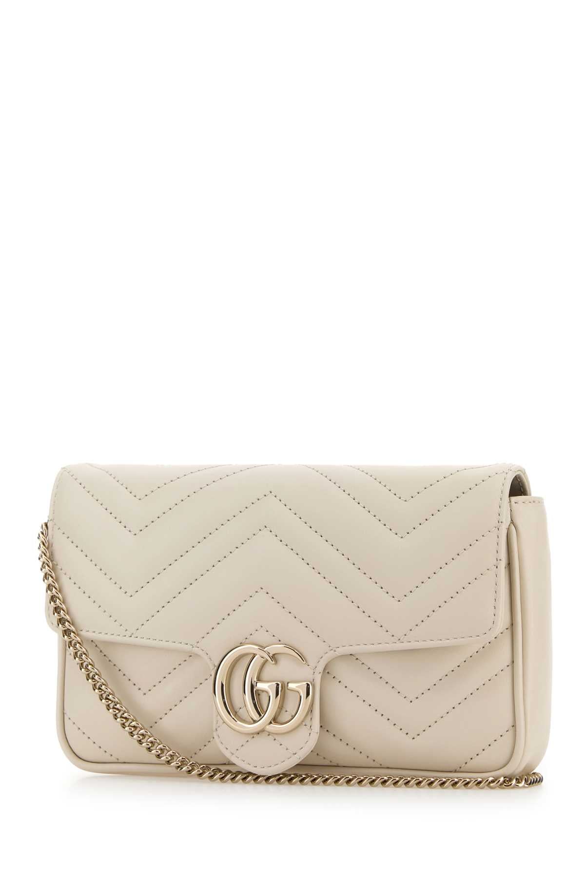 Gucci Women Ivory Leather Small Gg Marmont Shoulder Bag