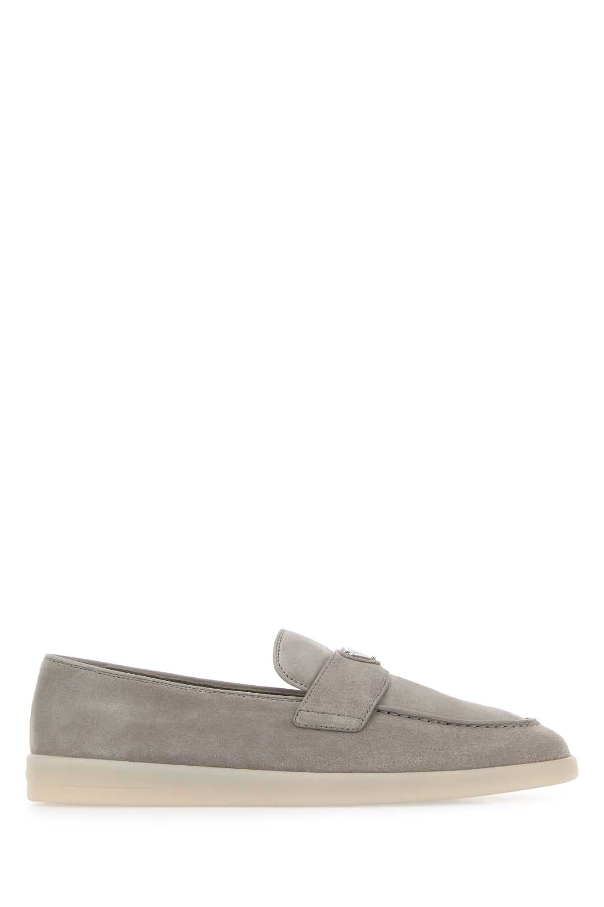 Prada Men Grey Suede Loafers