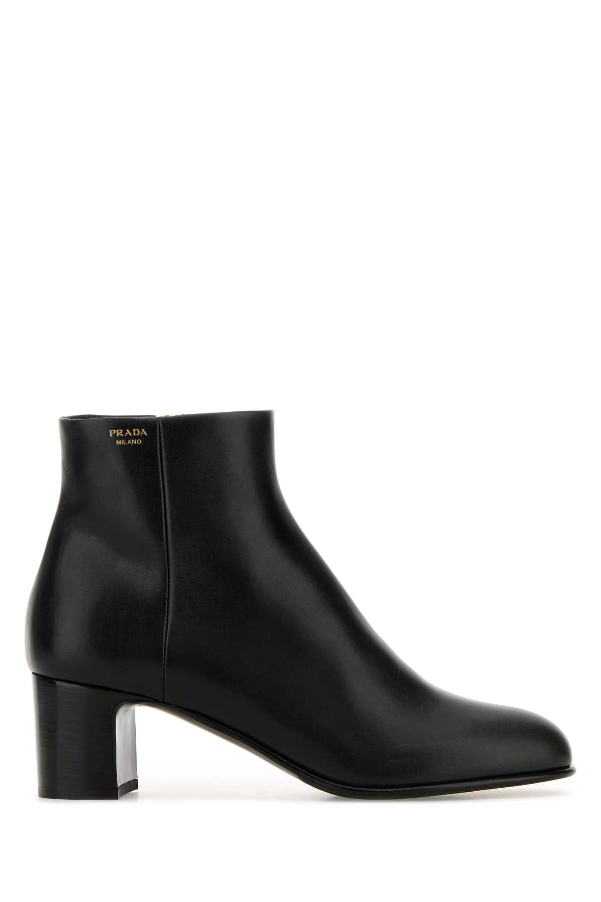 Prada Women Black Leather Ankle Boots