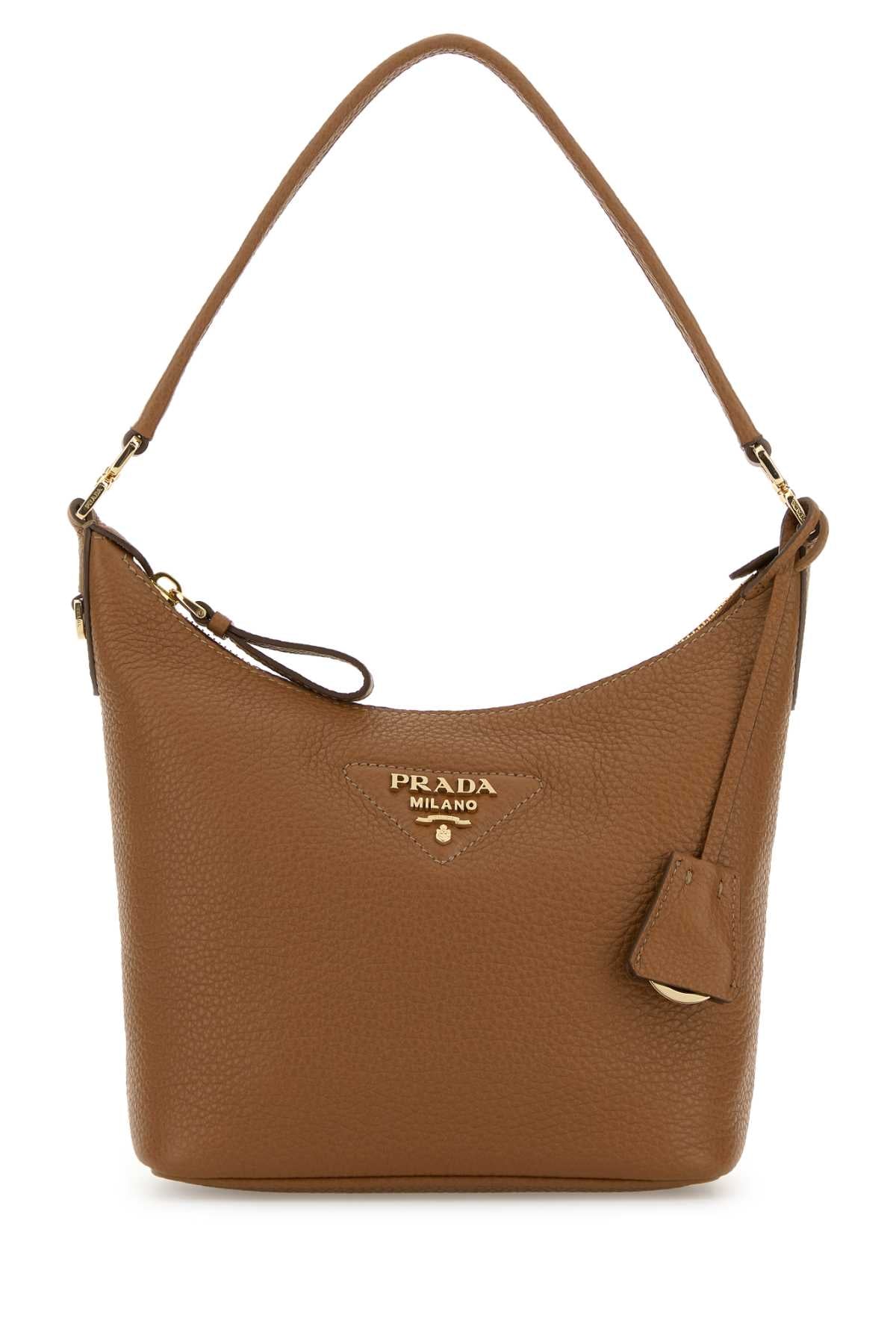 Prada Women Camel Leather Shoulder Bag