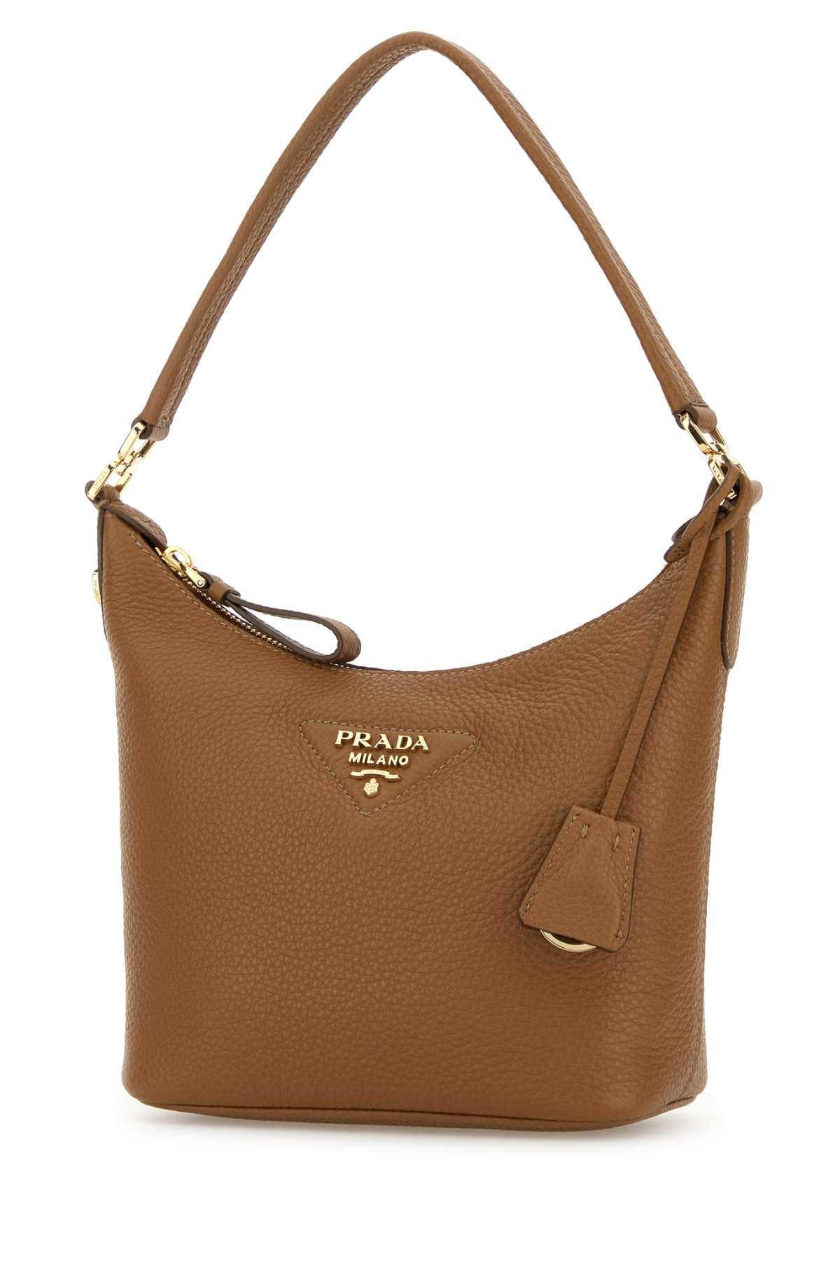 Prada Women Camel Leather Shoulder Bag