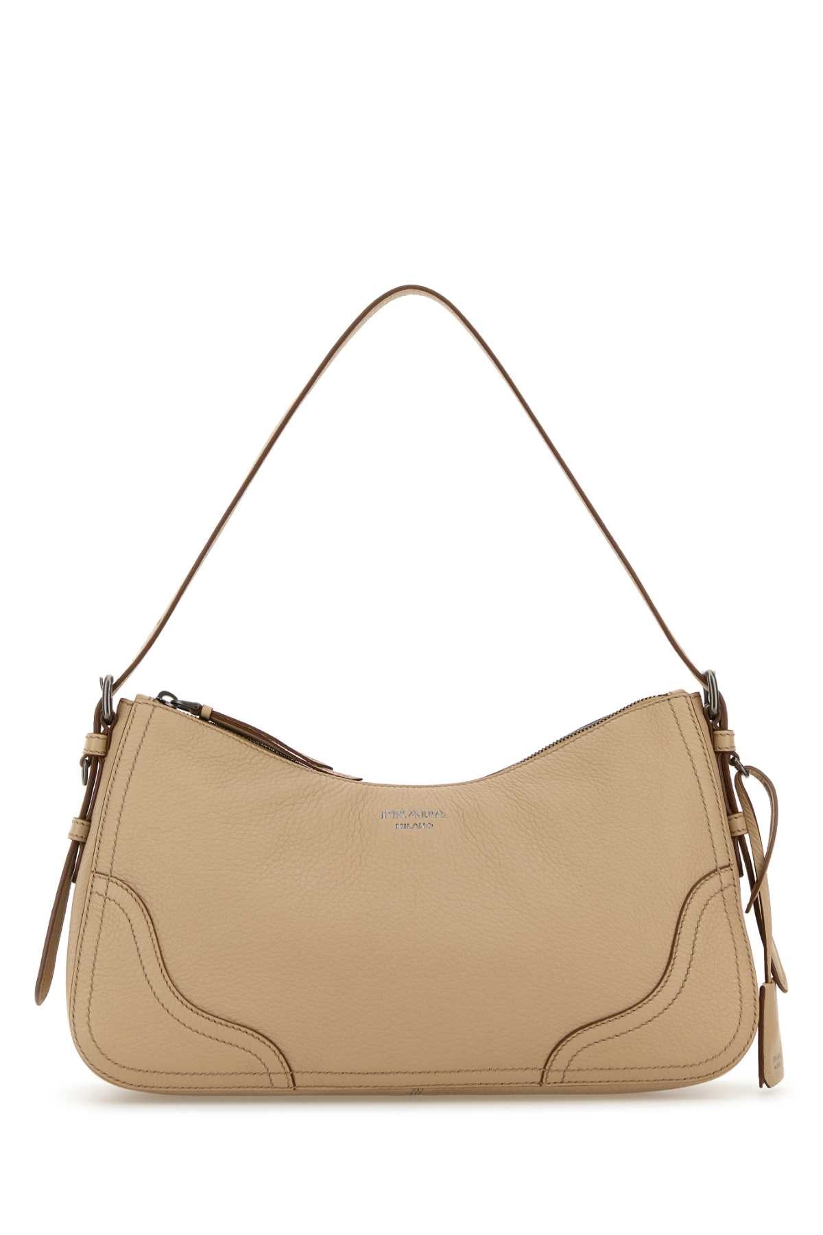 Prada Women Beige Leather Shoulder Bag