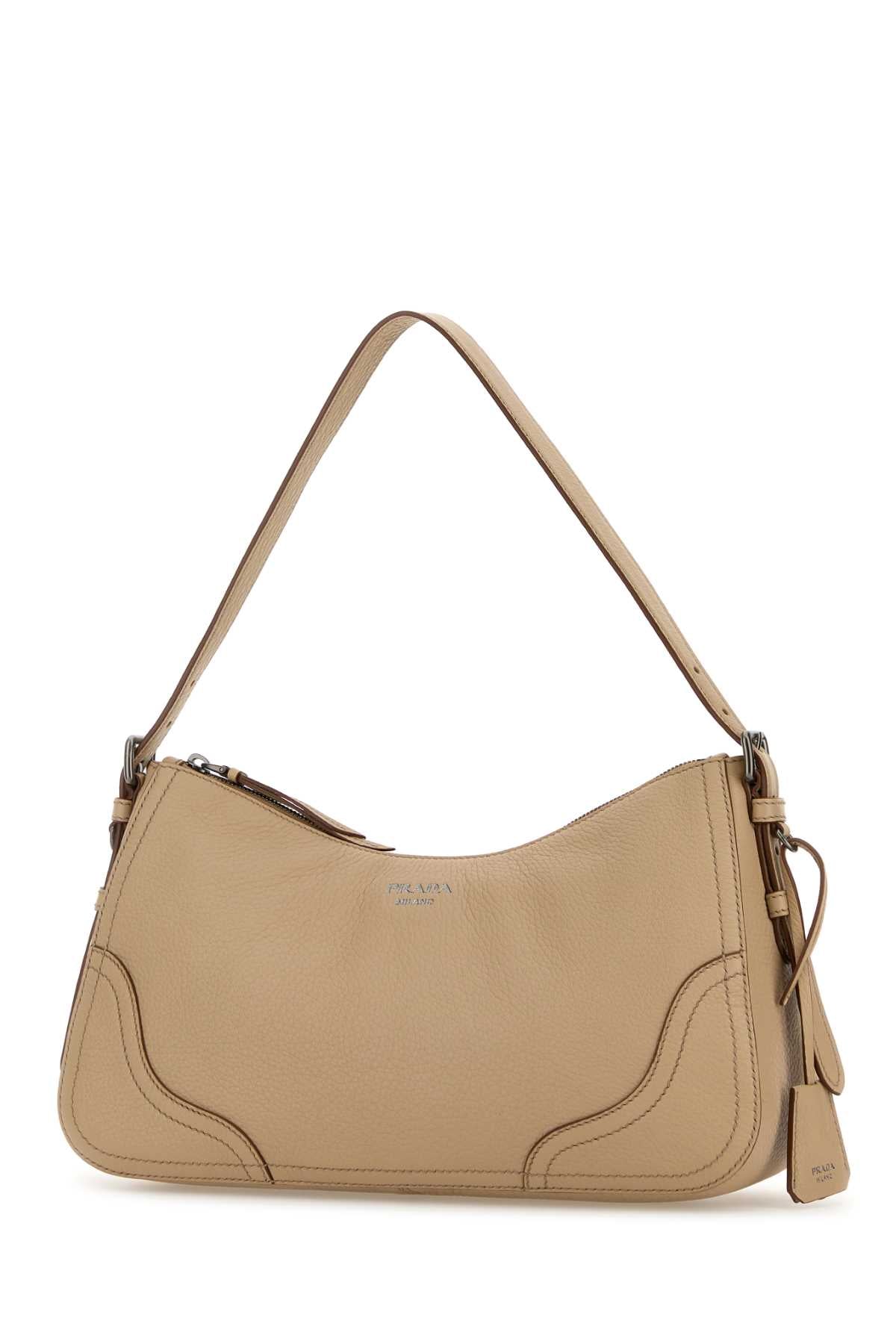 Prada Women Beige Leather Shoulder Bag