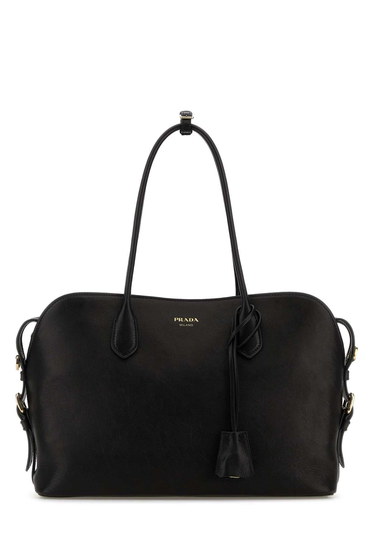 Prada Women Black Leather Large Shopping Bag