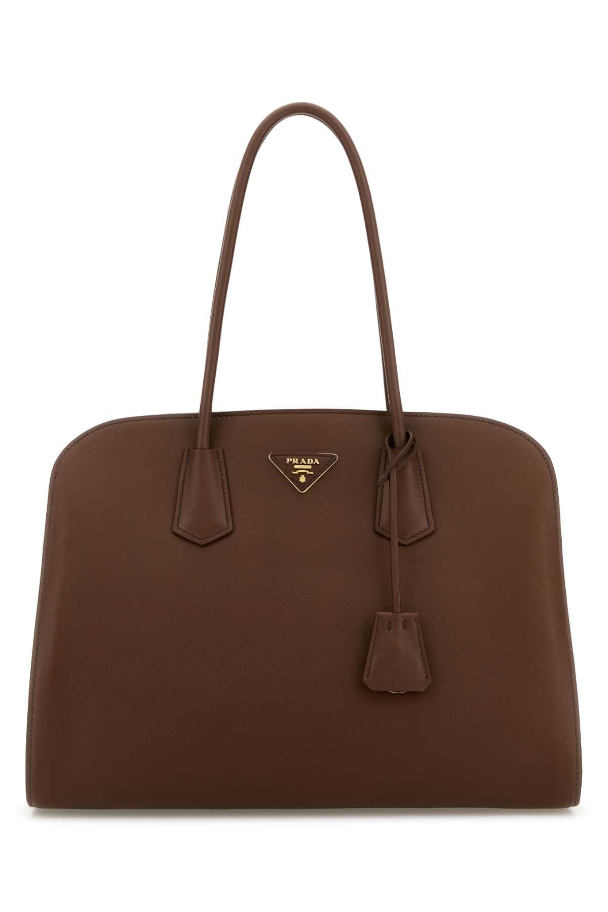Prada Women Chocolate Leather Shopping Bag